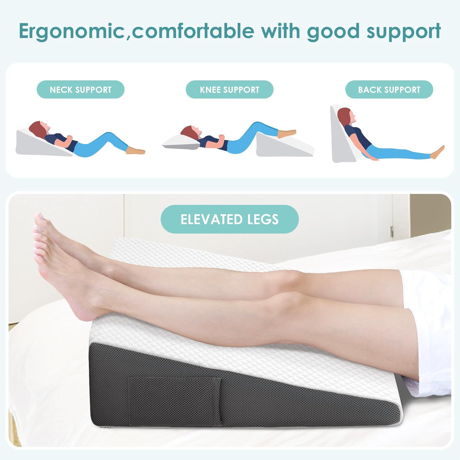 Cozymaker 7.5" Bed Wedge Pillow for Sleeping After Surgery, Back Suppo