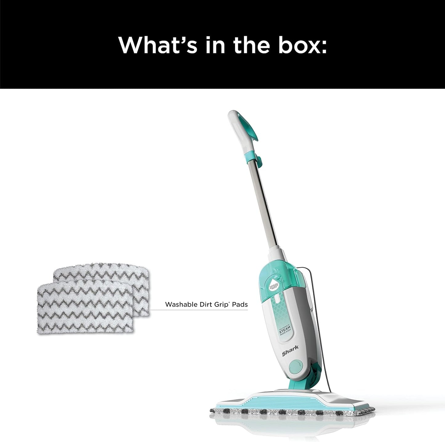 Shark Steam Mop with 2 Machine Washable Dirt Grip Pads, Removable Water Tank, Lightweight, Steam Cleaner for sealed Hard Floors, Marble, Stone, Hardwood, Tile, Laminate, White/Seafoam, S1000