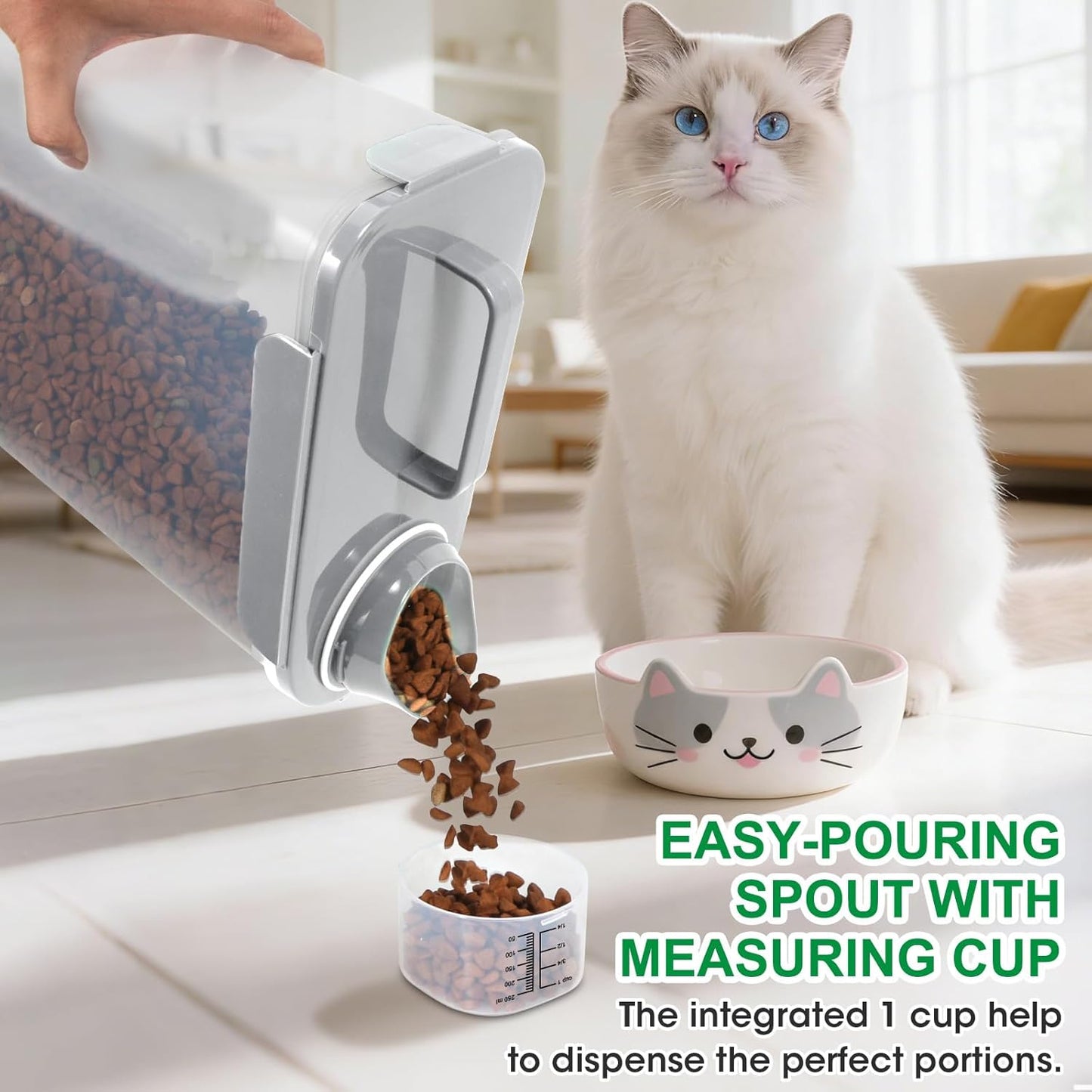 TBMax 10 lbs Cat Dog Food Storage Container, 2026 Upgraded Large Pouring Container for Pet Food Storage, Bird Seed Dispenser, Portable Travel Kibble Holder -Light Grey