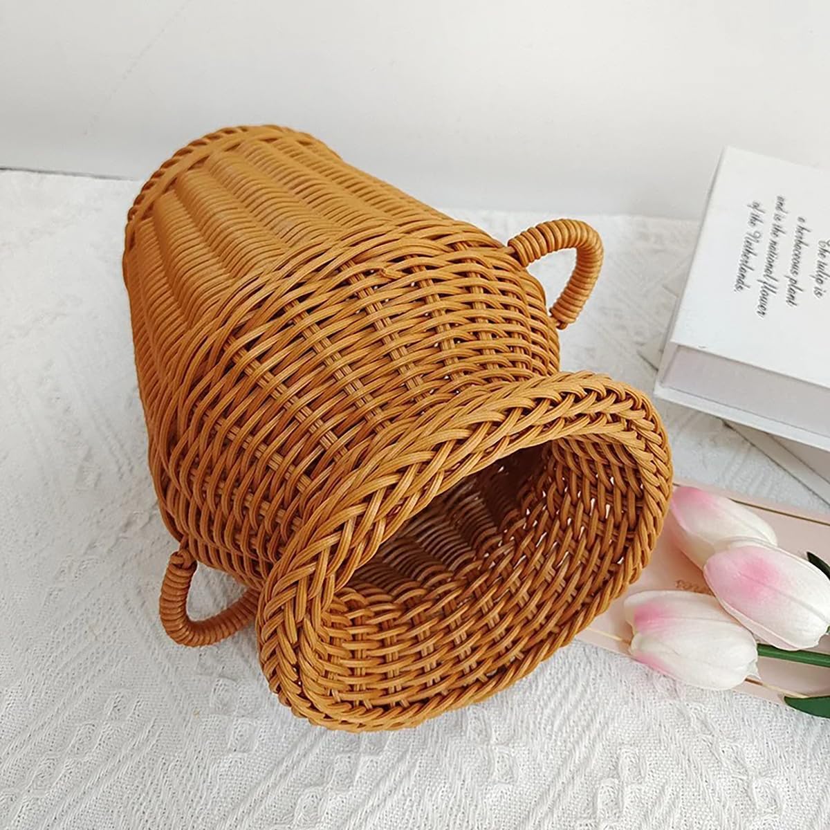Rattan Flower Basket, Decorative Classic Woven Planter Basket with Han