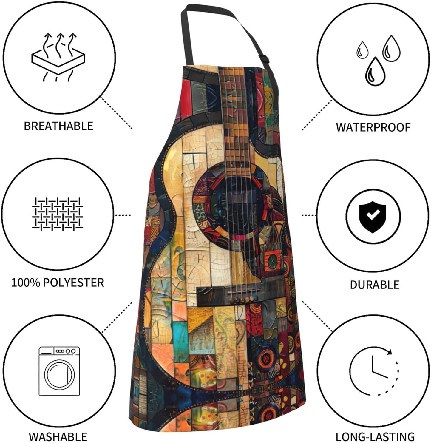 Art Guitar Pattern print Waterproof chef's apron with pocket apron for kitchen cooking baking barbecue and gardening