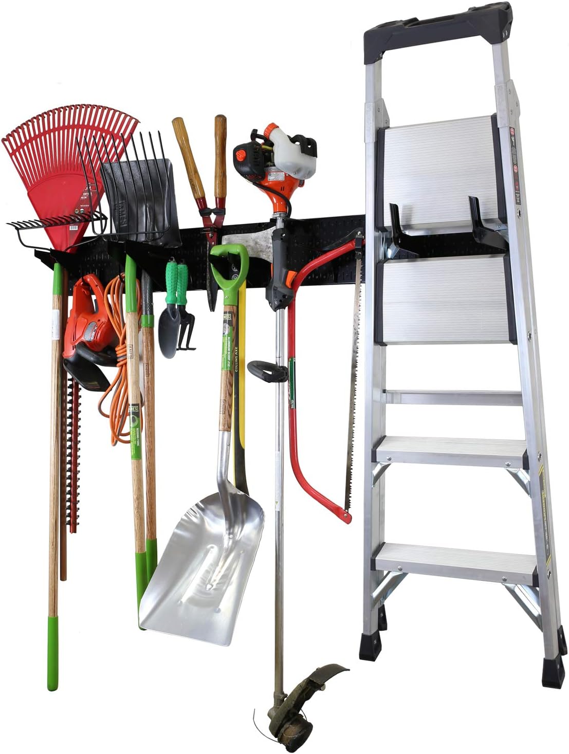Wall Control Garage Storage Rack Lawn & Garden Tool Organization Wall Mount Organizer - Easy to Install 64" Wide Heavy Duty Metal Pegboard Set (Black Pegboard)