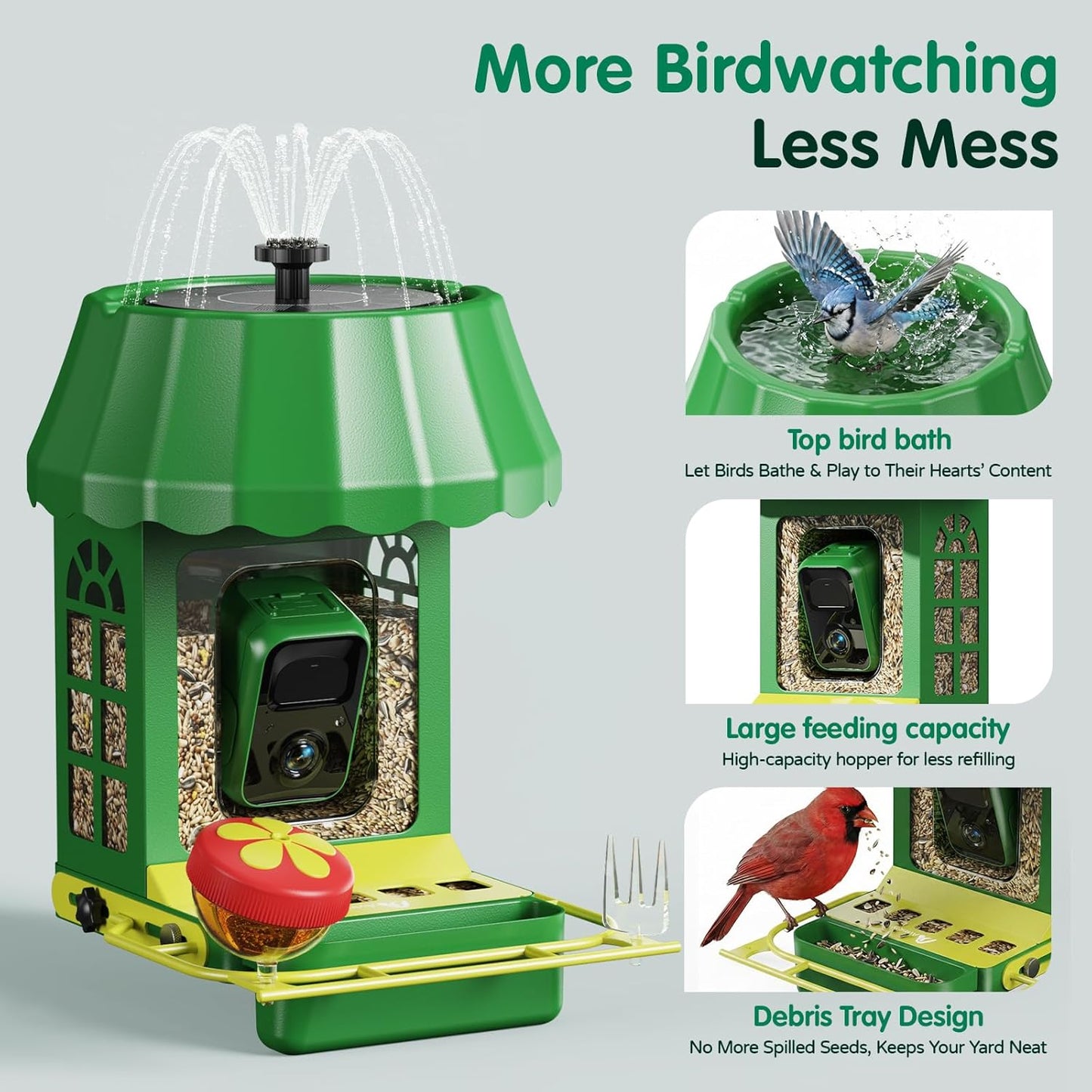 Avinory Smart Bird Feeder with Camera 2.5K HD, Solar Powered AI Bird Identifier 10000+ Species, 32GB Card, Wireless,with Night Vision,Metal Squirrel Proof for Outdoor Birds Watching Gift