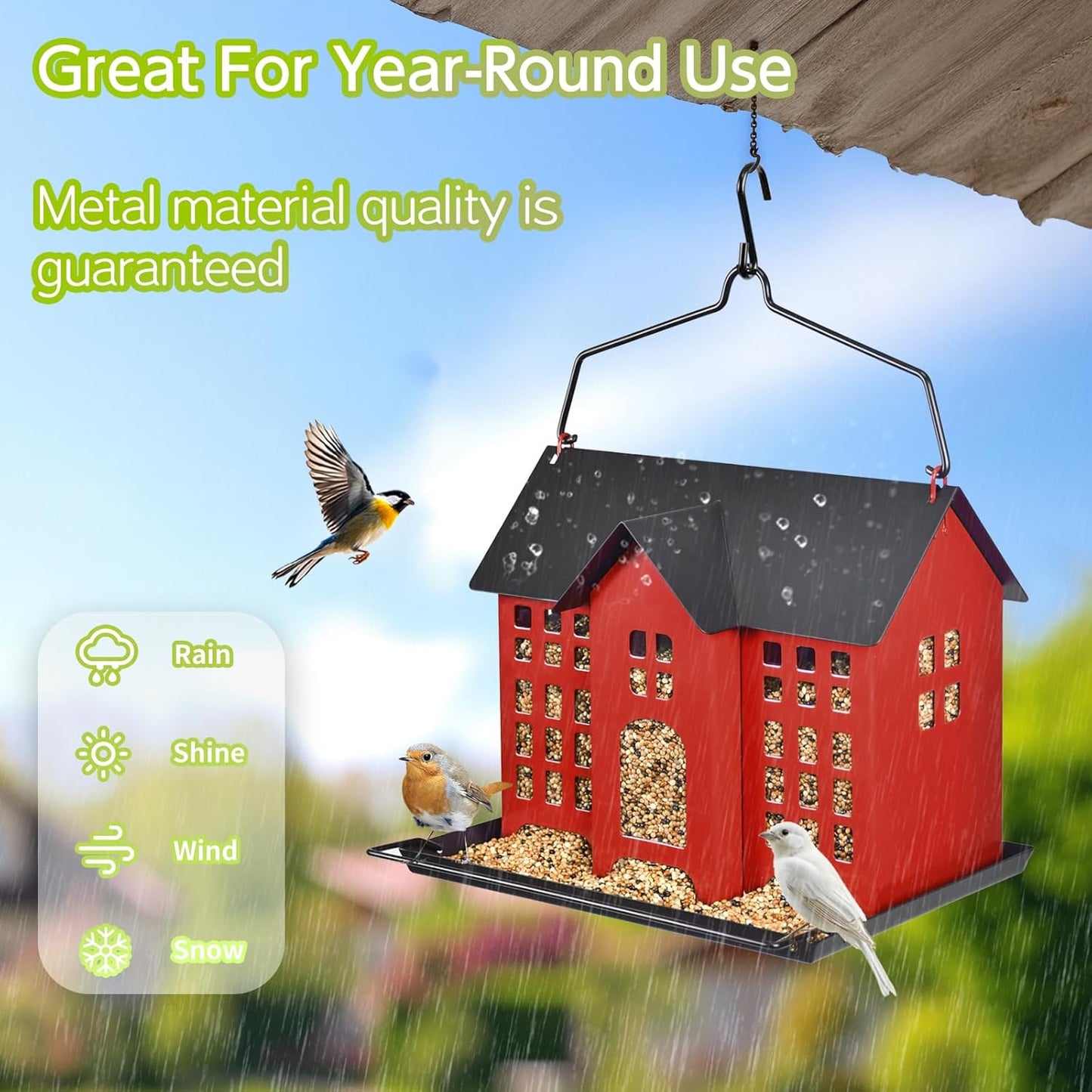 Hanging Bird Feeder, Outdoor Bird Feeder, Metal Bird Feeder, 5.6LB with Three Small Individual compartments for Finch Cardinal Chickadee, Large Capacity, Weatherproof and Durable