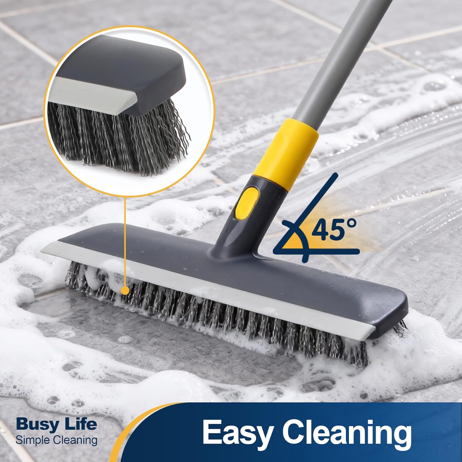 Yocada Floor Scrub Brush Telescopic Handle 2 in 1 Scrape Brush Stiff B