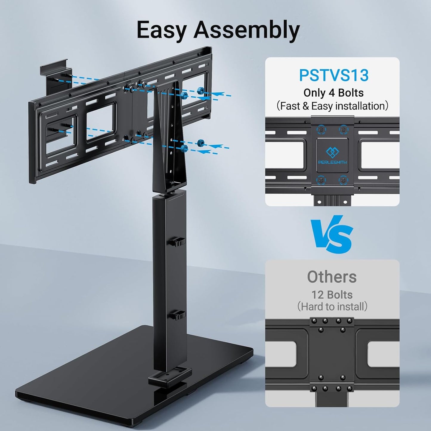 PERLESMITH Universal Swivel TV Stand Legs for 37-75 inch TVs, Height Adjustable Tabletop Mount Holds up to 99lbs, Television Table TV Stands for Livingroom & Bedroom, Universal VESA 600x400mm, PSTVS13