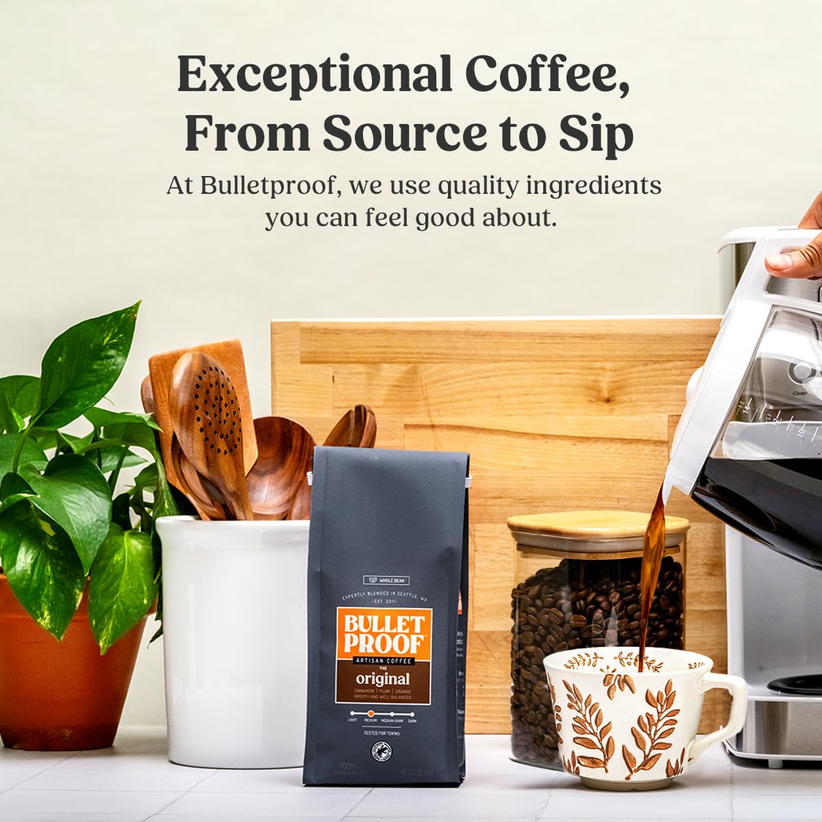 Bulletproof Original Medium Roast Whole Bean Coffee, 12 Ounces, Clean 
