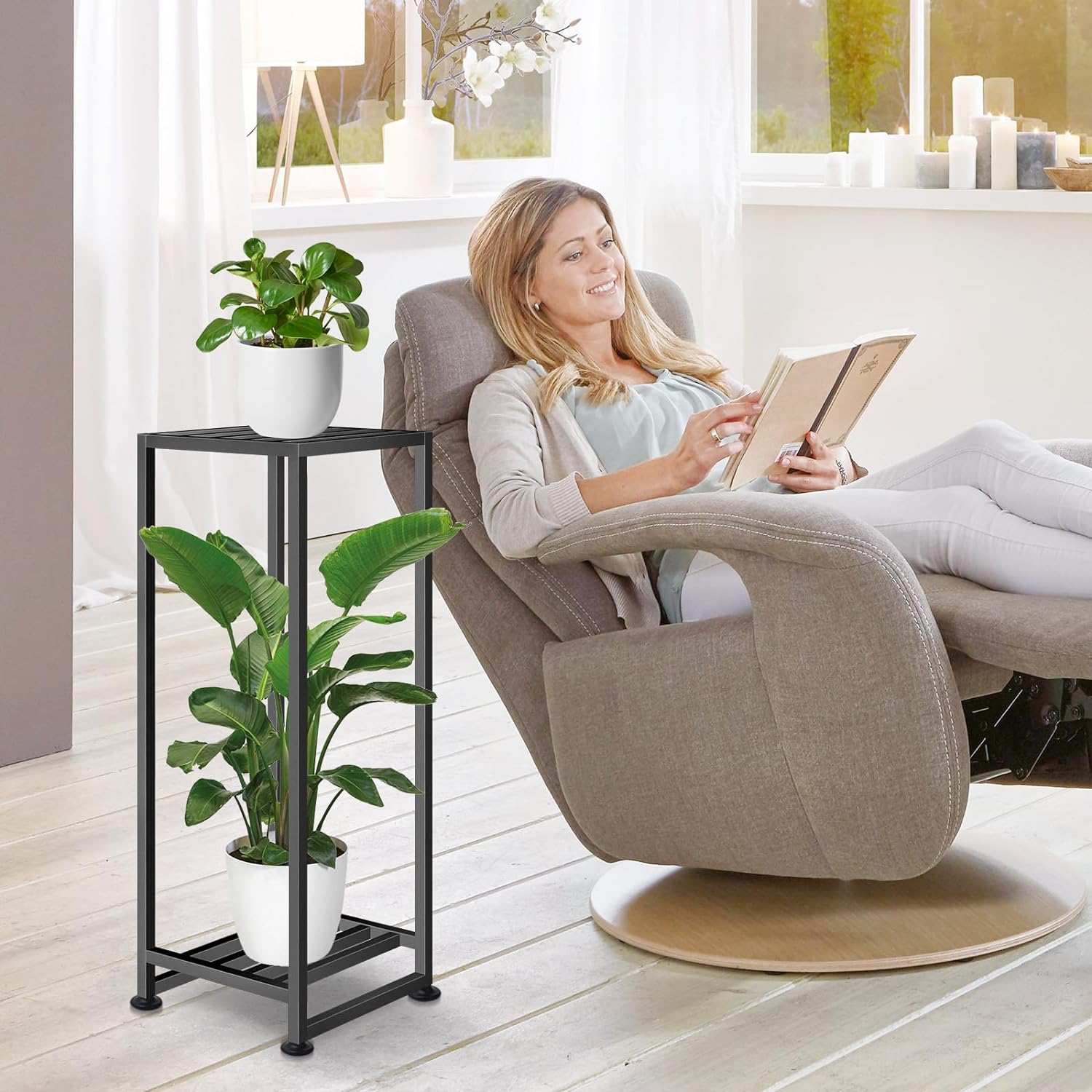 Plant Stand Indoor Outdoor, Wrought Iron Plant Stands 2 Tier Heavy Dut