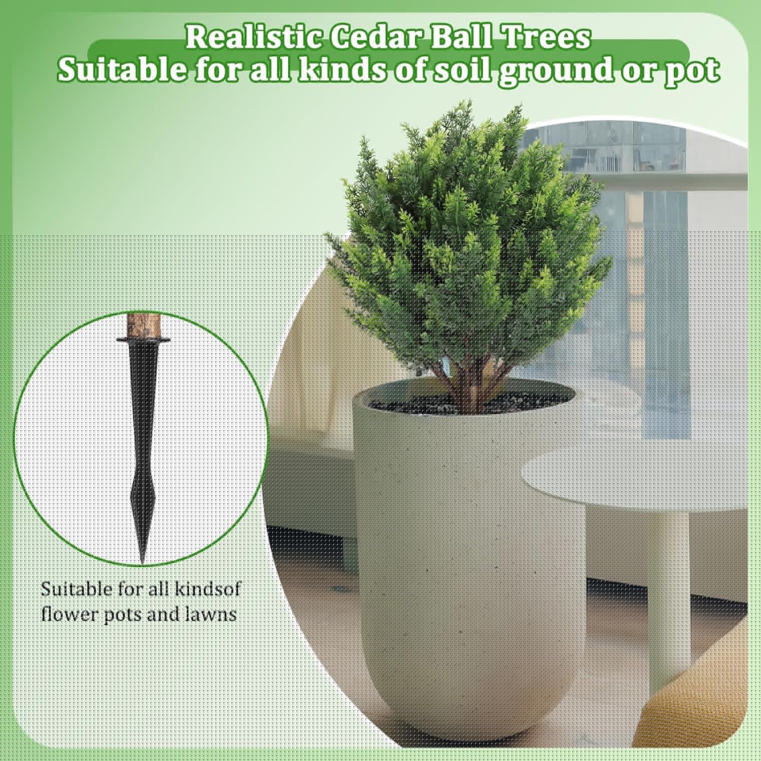 Shinoske 23.8" Artificial Cedar Topiary Ball Trees,Set of 2 Outdoor Fa