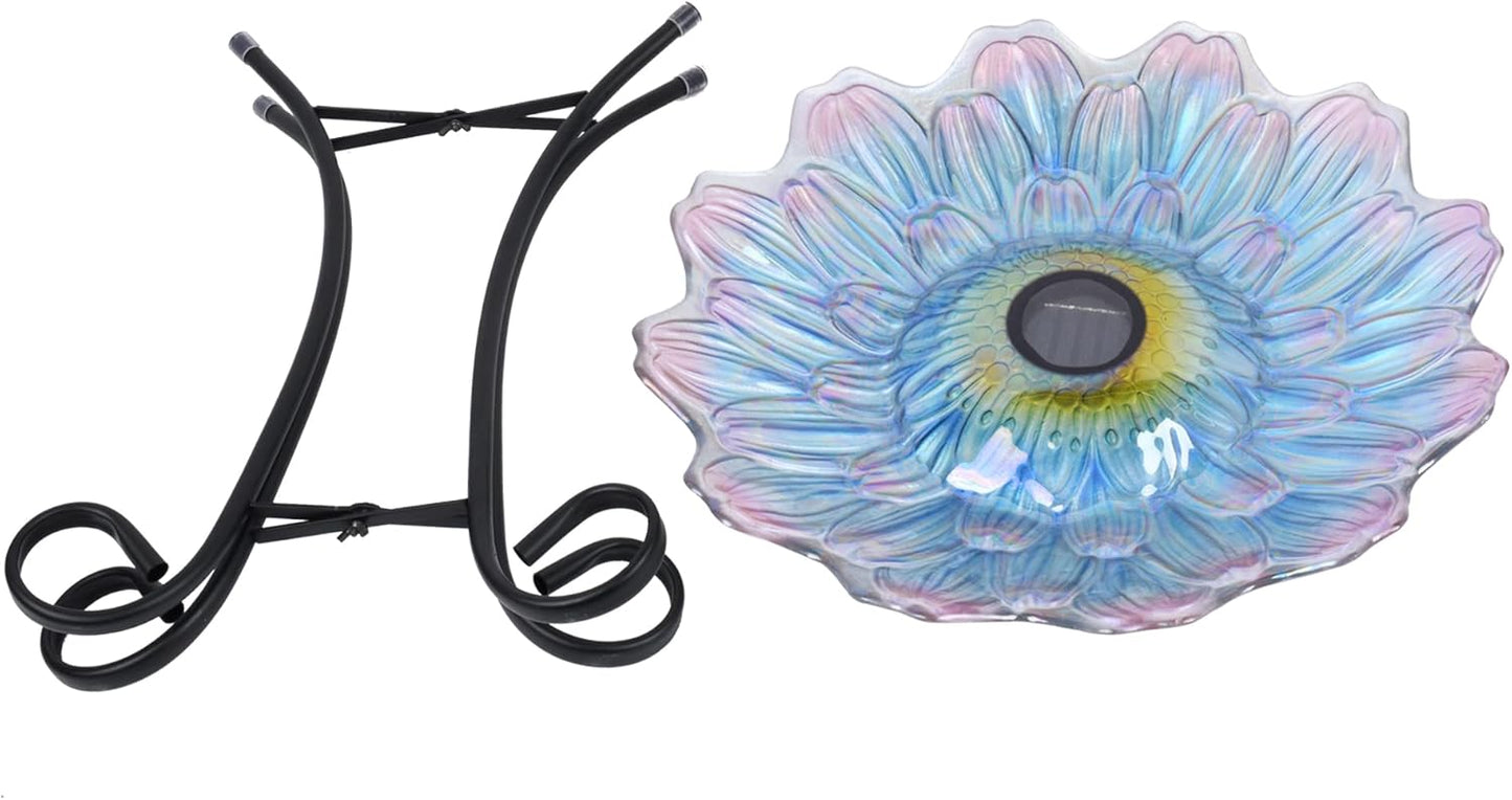 Hi Line Gift Ltd. Solar LED Floral Glass Bird Bath with Stand - Purple & Purple Dahlia