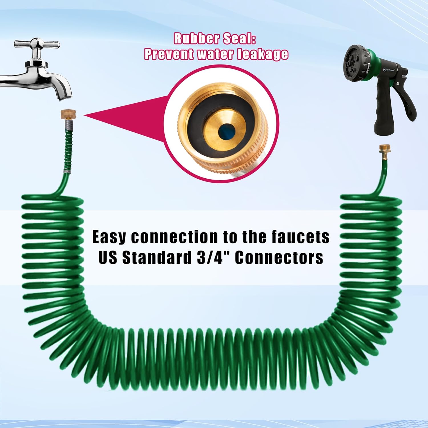 AUTOMAN Coil Garden Hose 50 ft, EVA Curly Water Hose with Brass Connec