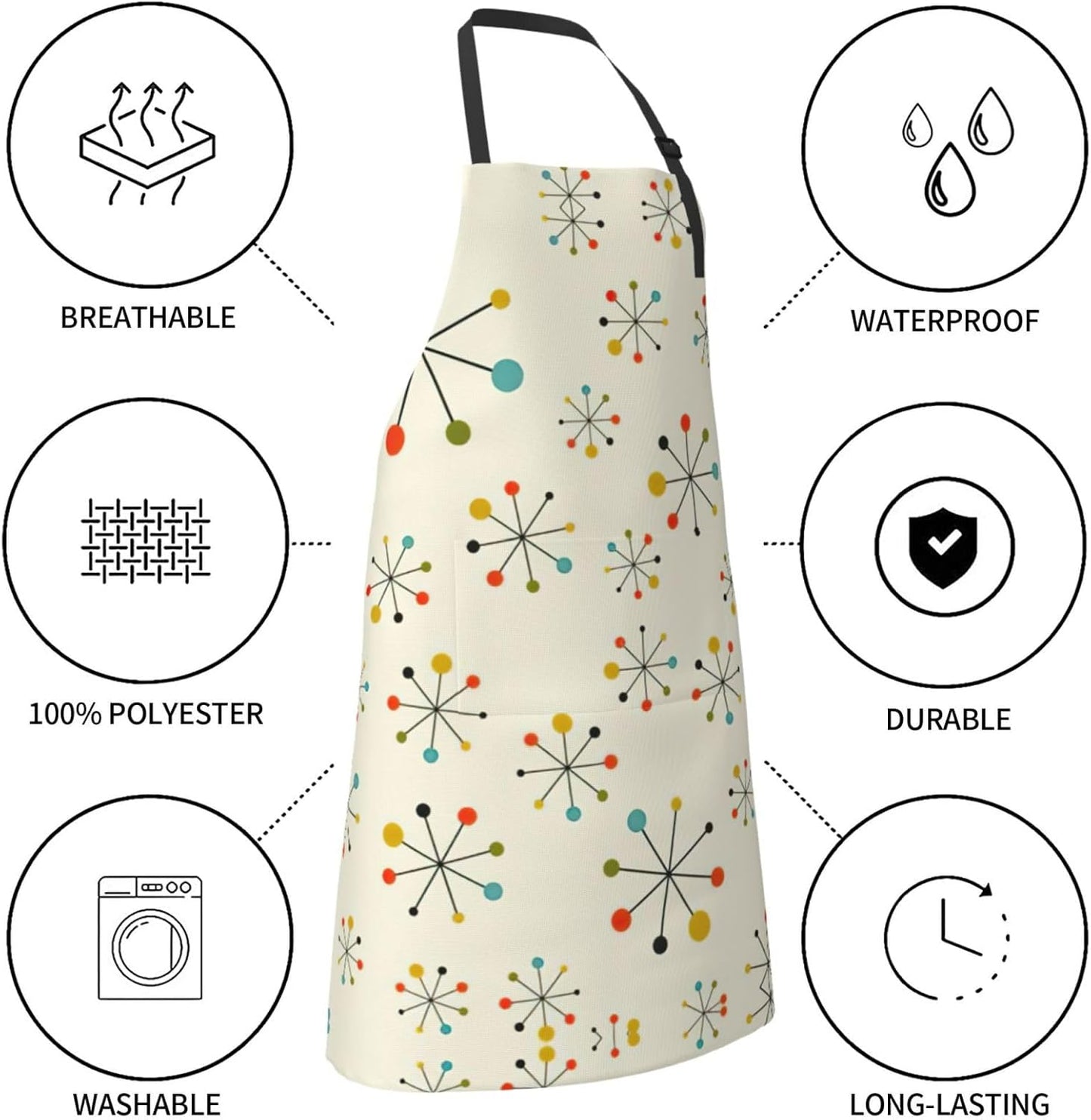 Retro Modern Print Laundry apron 28x33 In Waterproof Kitchen Apron with Pockets for Cooking Baking