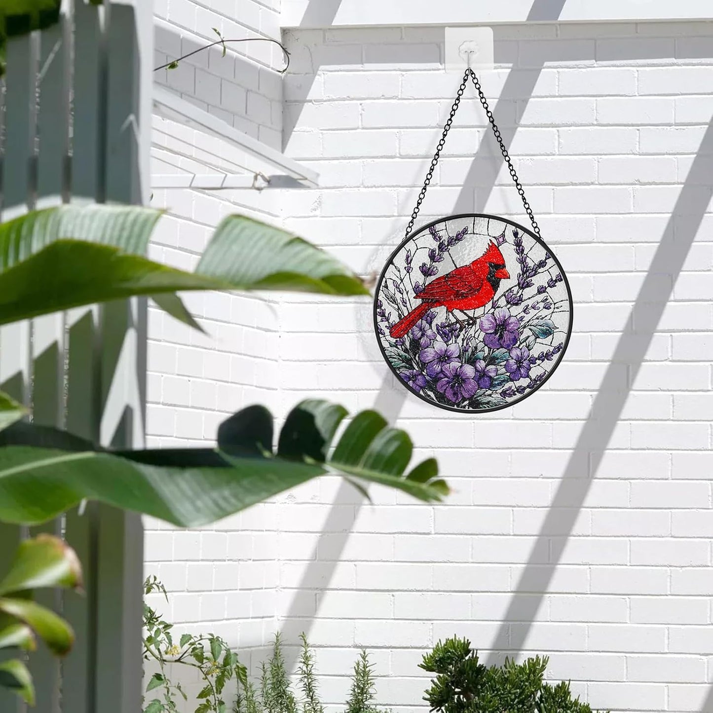 Stained Glass Window Hanging, Cardinal on a Flower Sun Catcher for Window Door Home Decor Suncatcher Decor for Christmas Mother's Day Birthday Gifts for Women Men Mom and Nana 7.87 inch