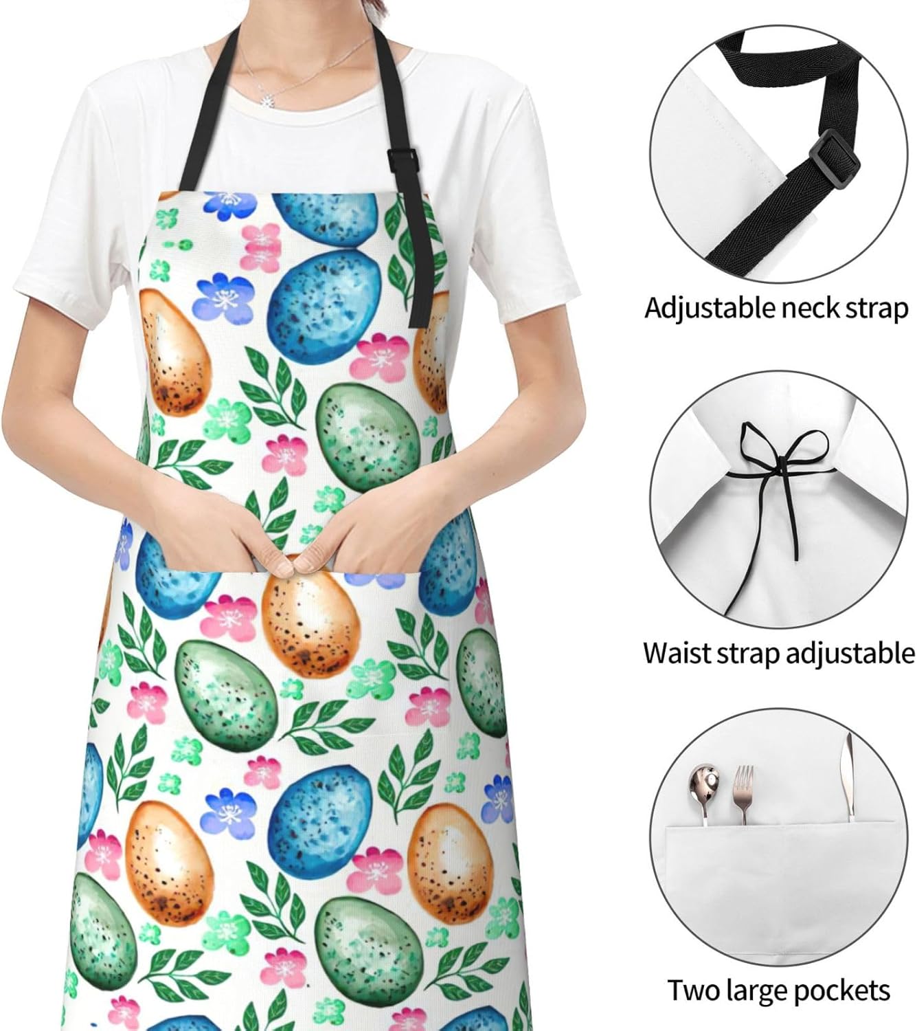 Easter Eggs print Waterproof apron with pocket adjustable cooking apron for adult kitchen bibs to bake