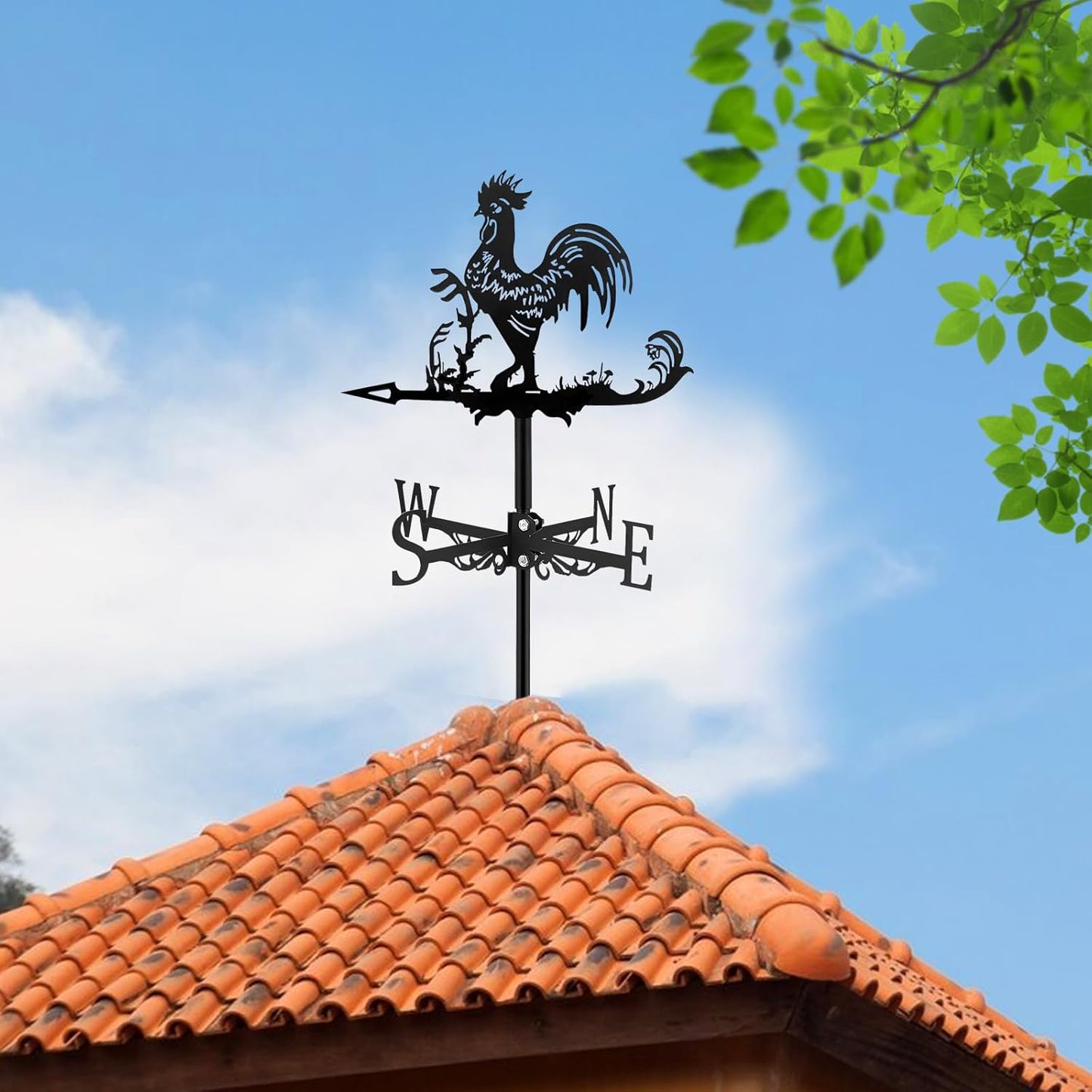 Fenteer Metal Rooster Shape Weathervane Roof Mount Weather Vane Outdoor Scene Chicken Garden Weather Vane for for Shed Garden Yard Patio Decor