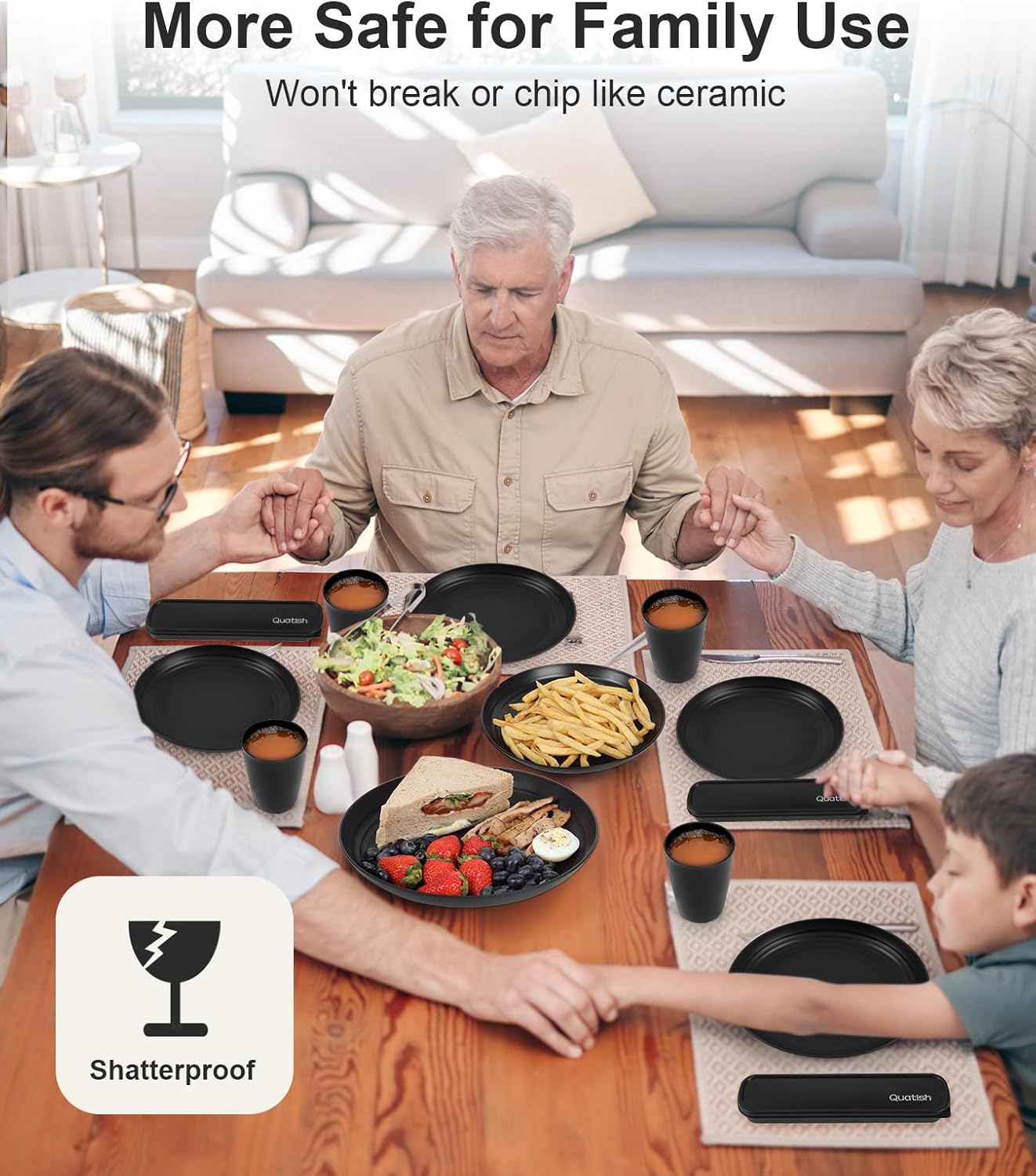 Quatish 24 Piece Plates and Bowls Sets for 6, Unbreakable Dinnerware S