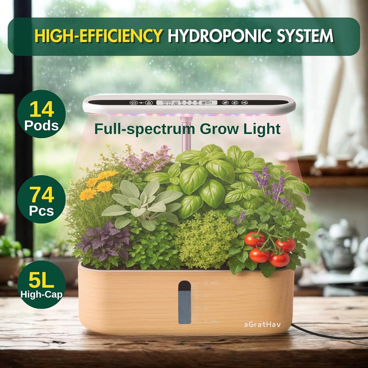 Hydroponics Growing System Kit, Indoor Herb Garden, 14 Pods Upgraded L