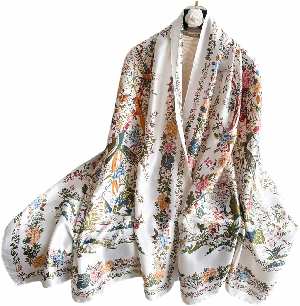 Elegant Silk Scarf Shawl for Women Lightweight Floral Satin Scarf Tren