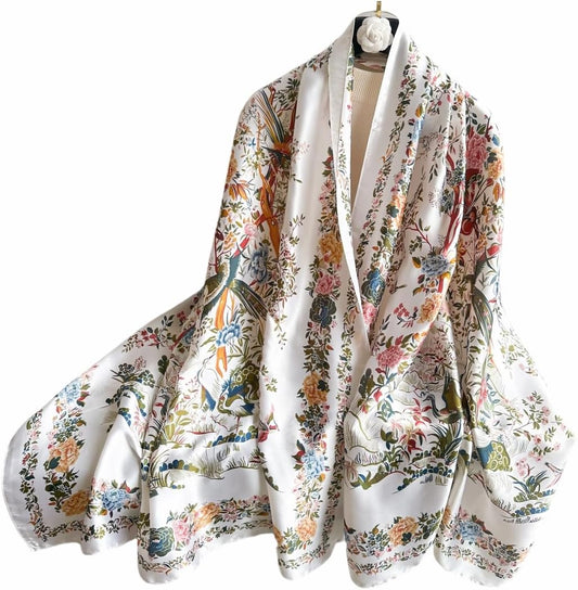 Elegant Silk Scarf Shawl for Women Lightweight Floral Satin Scarf Tren