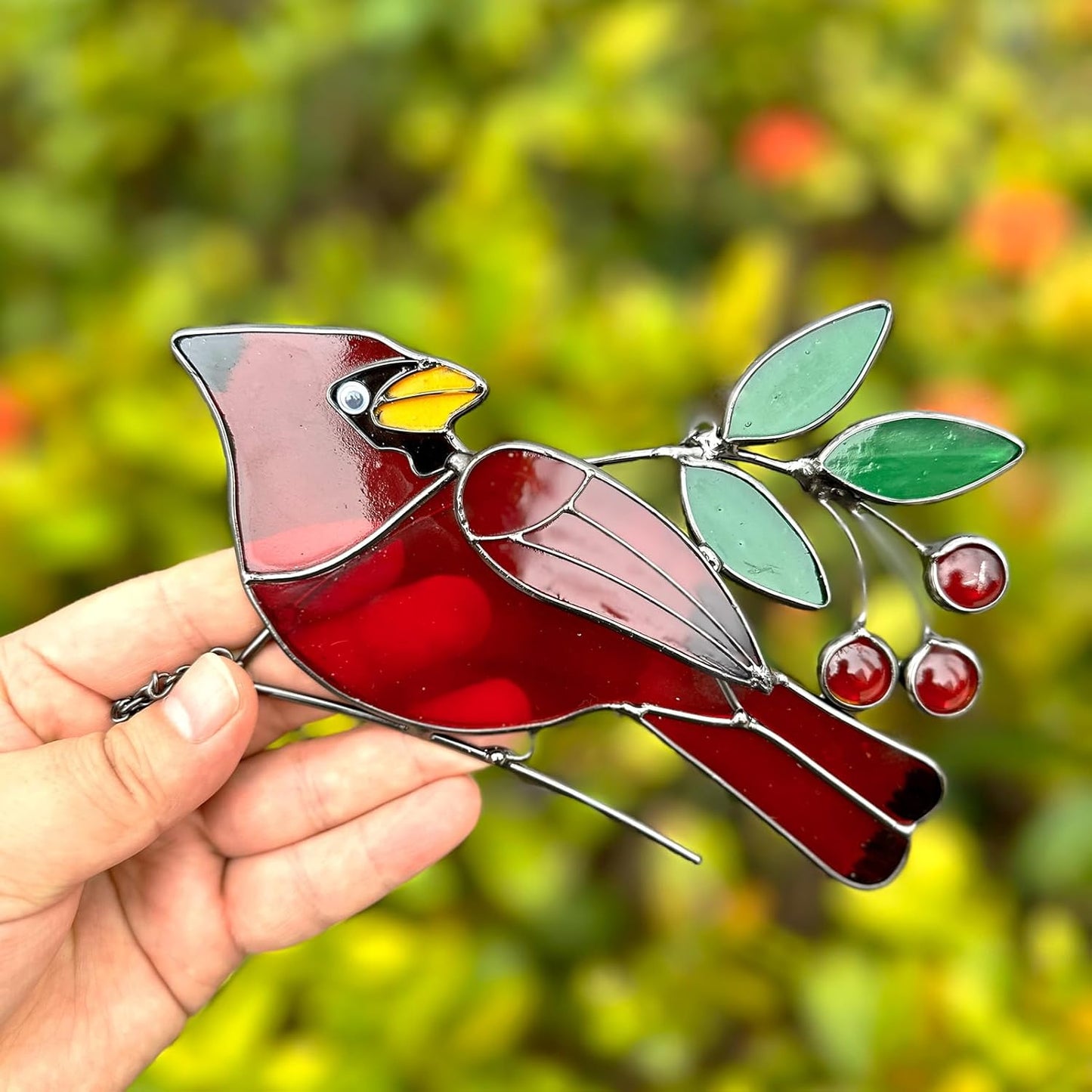 Red Birds Ornaments Stained Glass Suncatcher,Cardinal Stained Glass Window Hanging,Cardinal Decor for Housewarming,Cardinal Memorial Gifts for Women,Grandparents,Friends