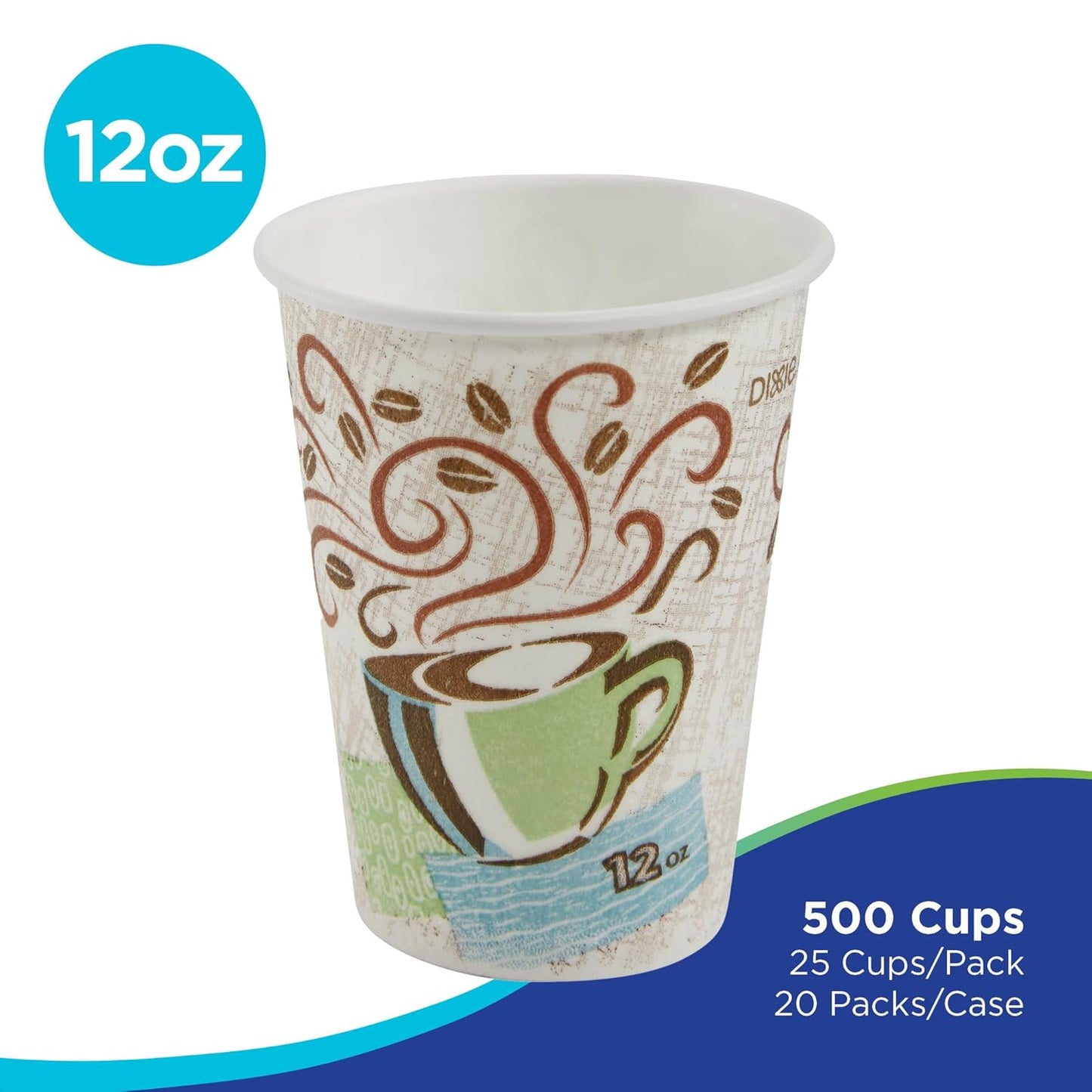 Dixie PerfecTouch 12 oz Paper Coffee Cups by GP PRO, Coffee Haze Design, 500 Count (25 Disposable Cups Sleeve, 20 Sleeves Case), 5342DX