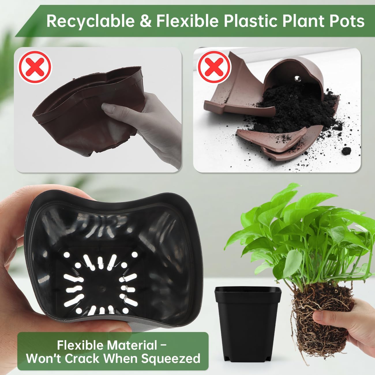 100 Pack Plant Nursery Pots 3.15 Inch, Durable Square Seedling Pots wi