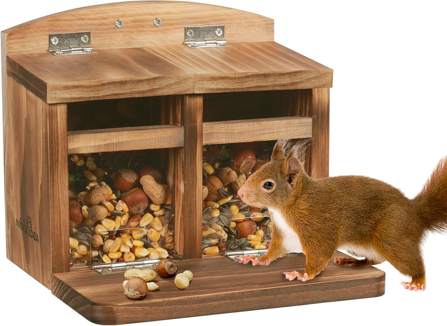 MIXXIDEA Large Squirrel Feeder House, Wooden Squirrel Feeders for Outs