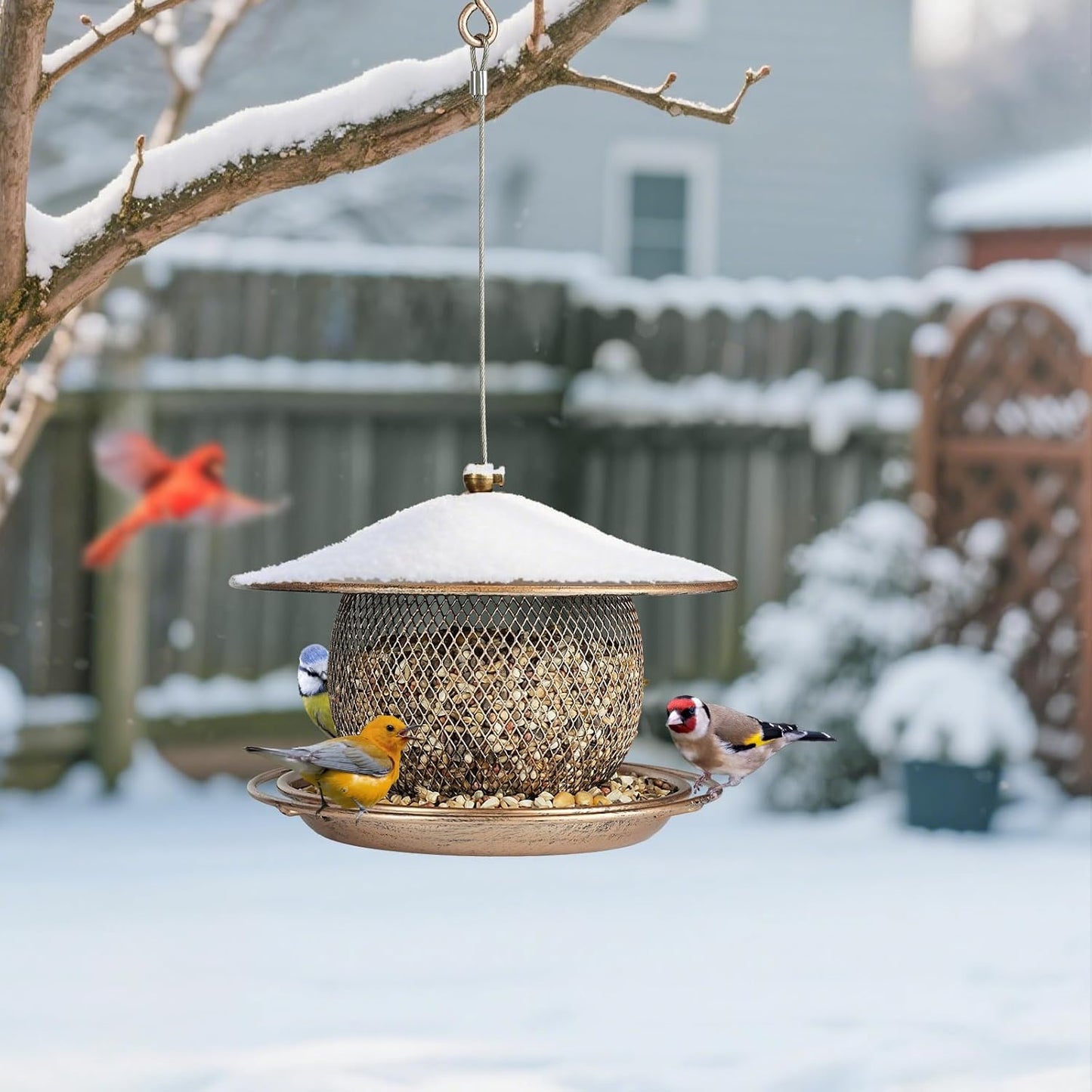 LBTING Bird Feeder for Outside, Squirrel Proof Wild Bird Feeder, Small Metal Bird Feeders for Hanging Outdoors Garden Yard, Round Lantern-Shaped