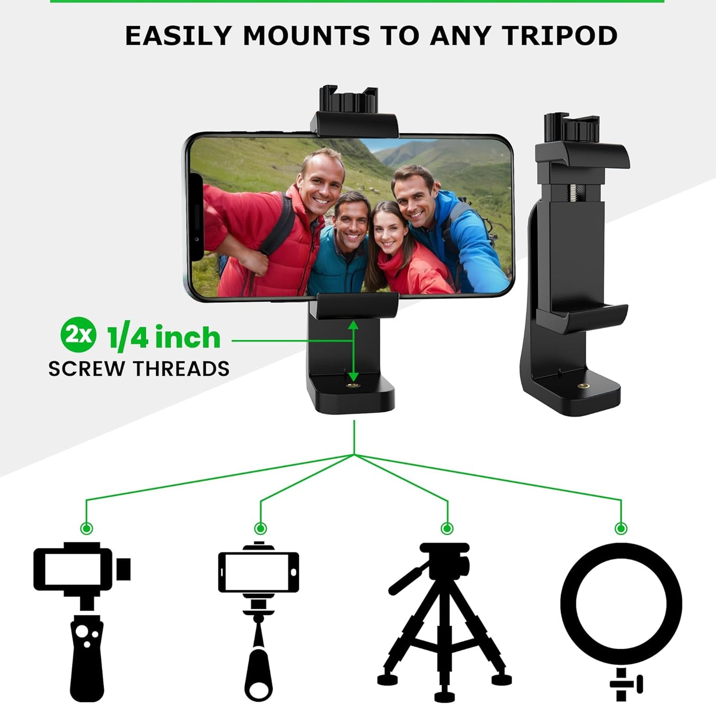 KobraTech iPhone Tripod Mount Adapter - Fits Any Smartphone - Includes Bluetooth Remote Shutter - UniMount 360 Universal Phone Holder for Tripod