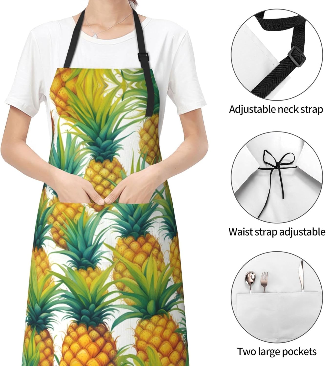 Exotic Tropical Pineapples print Waterproof chef's apron with pocket apron for kitchen cooking baking barbecue and gardening