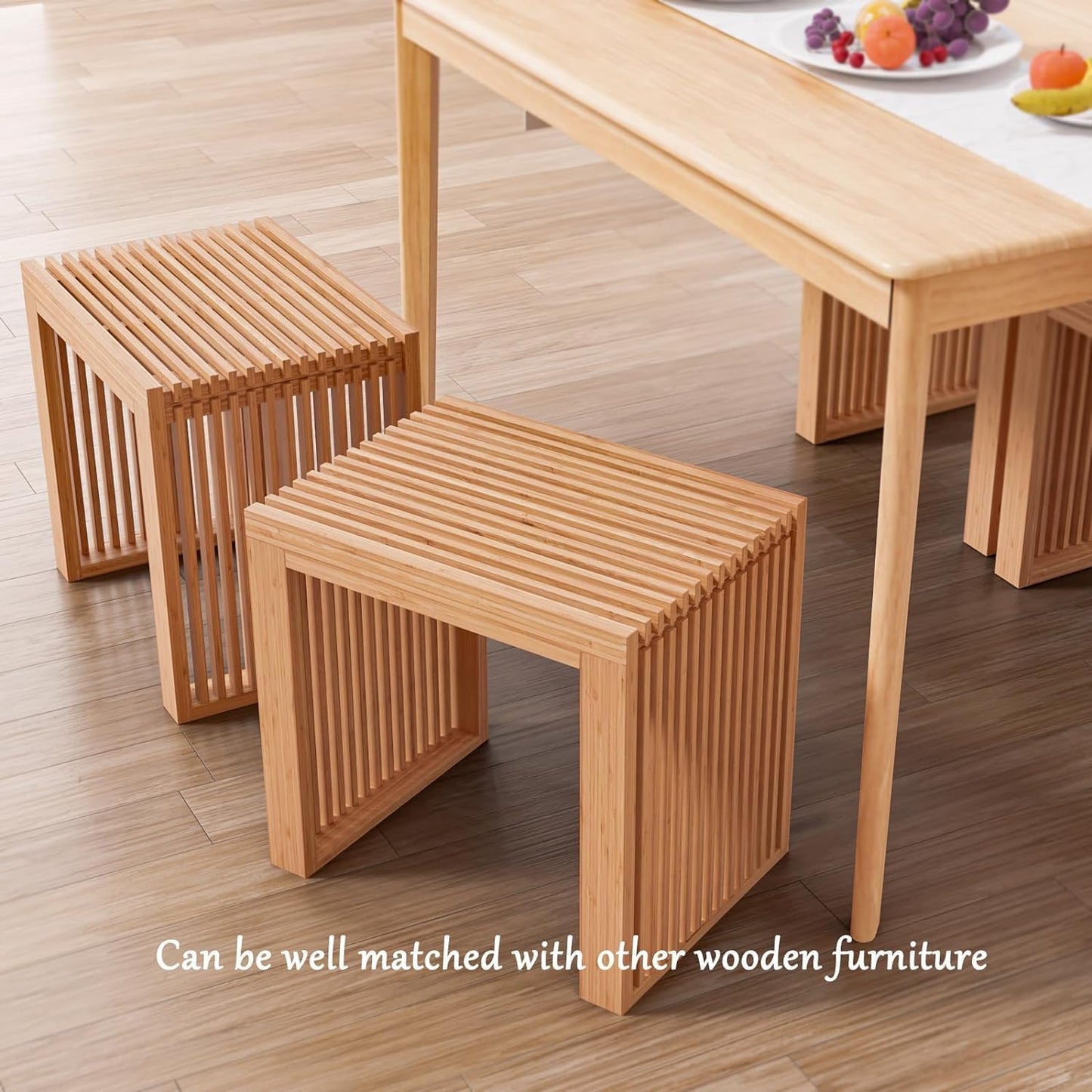 Small Bamboo Dining Bench, 17inch Farmhouse Decor Indoor Kitchen Table Bench, Entryway Shoe Rack Bench, Outdoor Bench, Solid Bamboo Benches for Living Room, Hallway, Bedroom, Bathroom