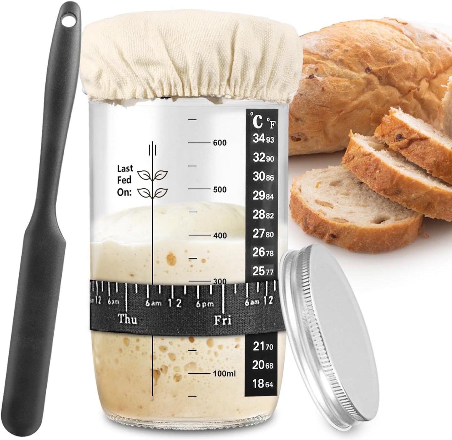 Sourdough Starter Jar, Sourdough Starter Kit with Date Marked Feeding 
