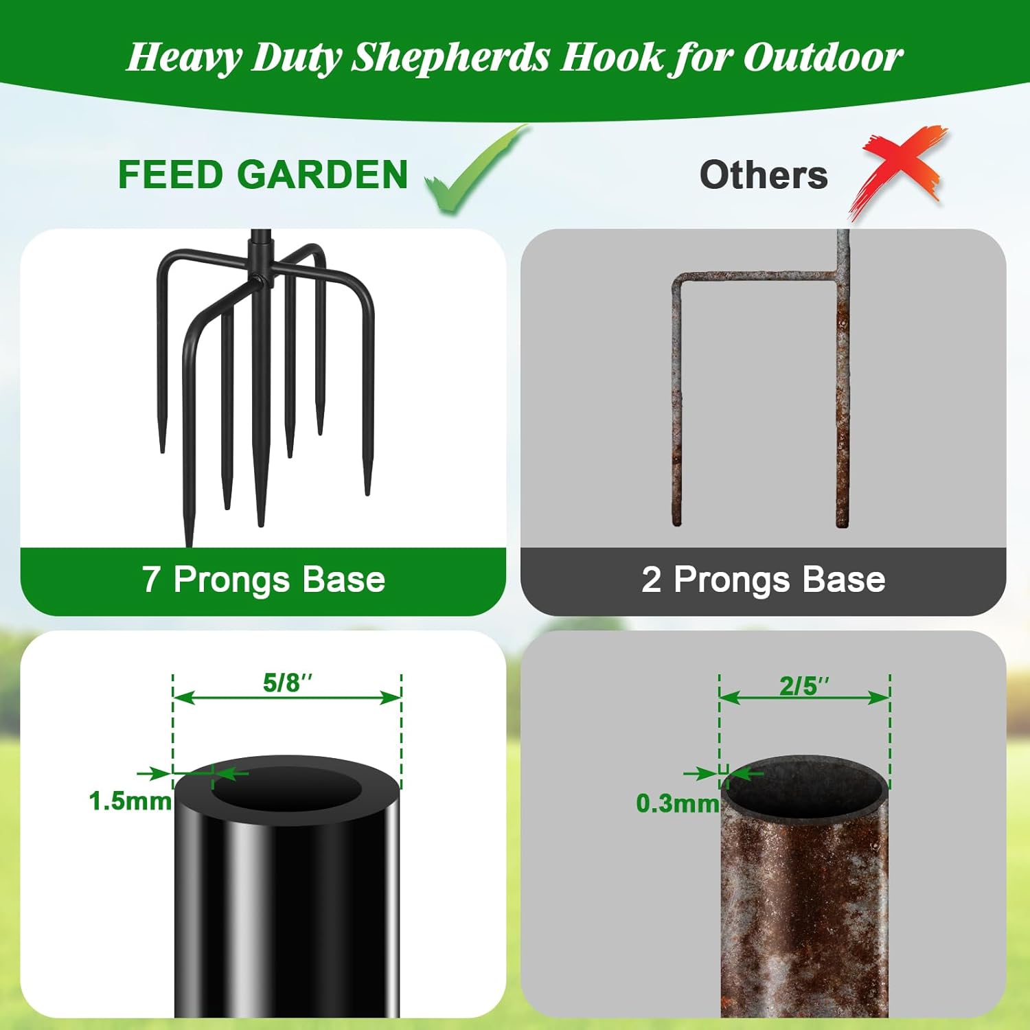FEED GARDEN 76'' Bird Feeder Pole, Heavy Duty Shepherds Hooks for Outd