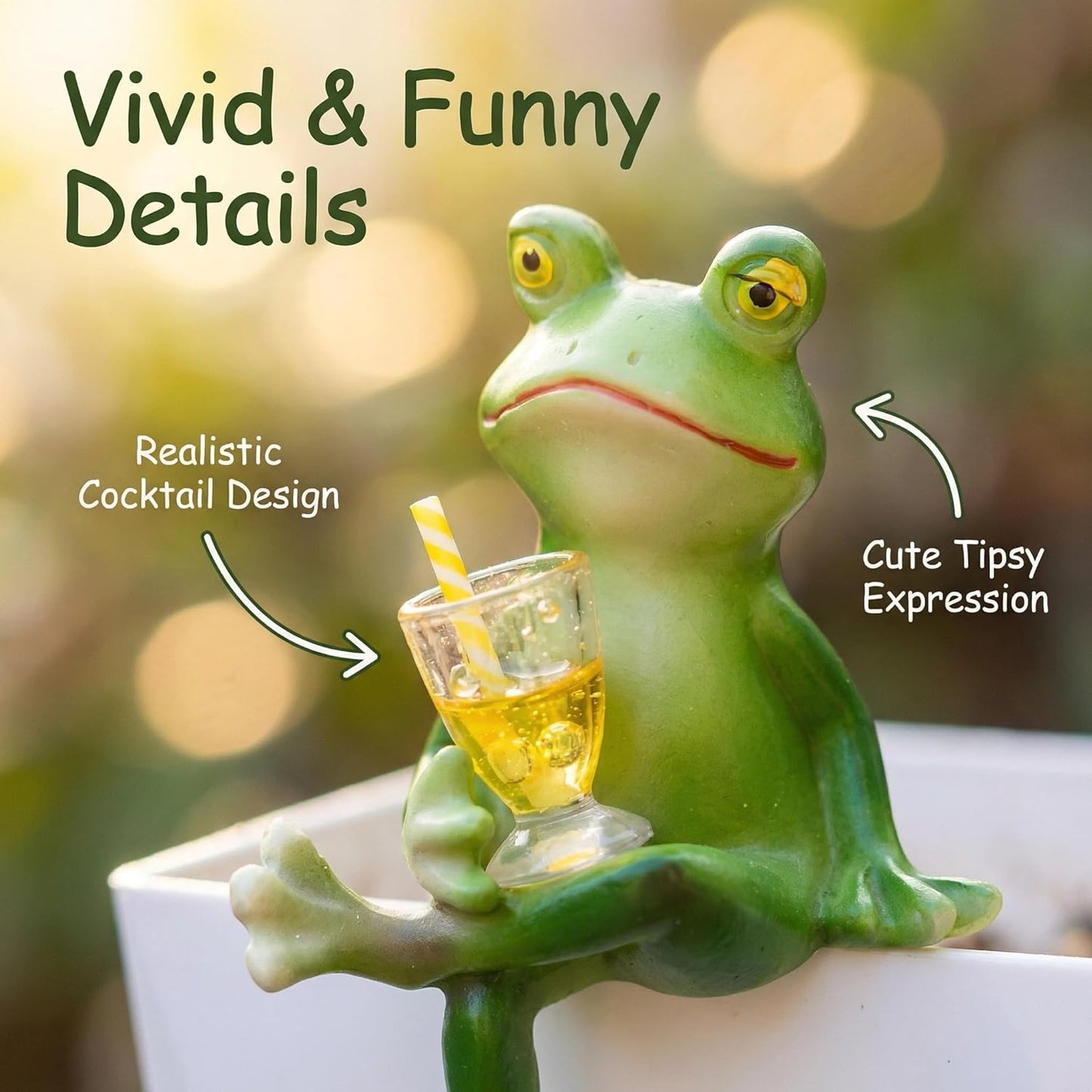 Sherum Tipsy Frog Pot Hugger - 3 Inch Miniature Frog Figurines, Waterproof Garden Decor Outdoor Statue for Flower Pots & Yard, Frog Planter Hugger（Sit Down）