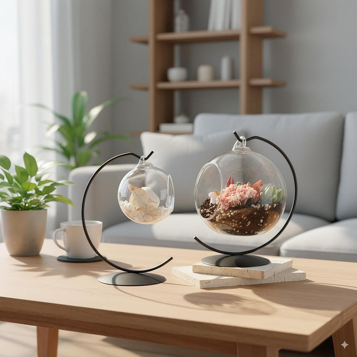 4 Pcs Ornament Display Stand Holder 6 Inch Tall Iron Round Christmas Air Plant Terrariums Holder Hook Crystal Witch Ball Hanging Stand for Glass Ball Christmas Wedding Home Decor (Black)