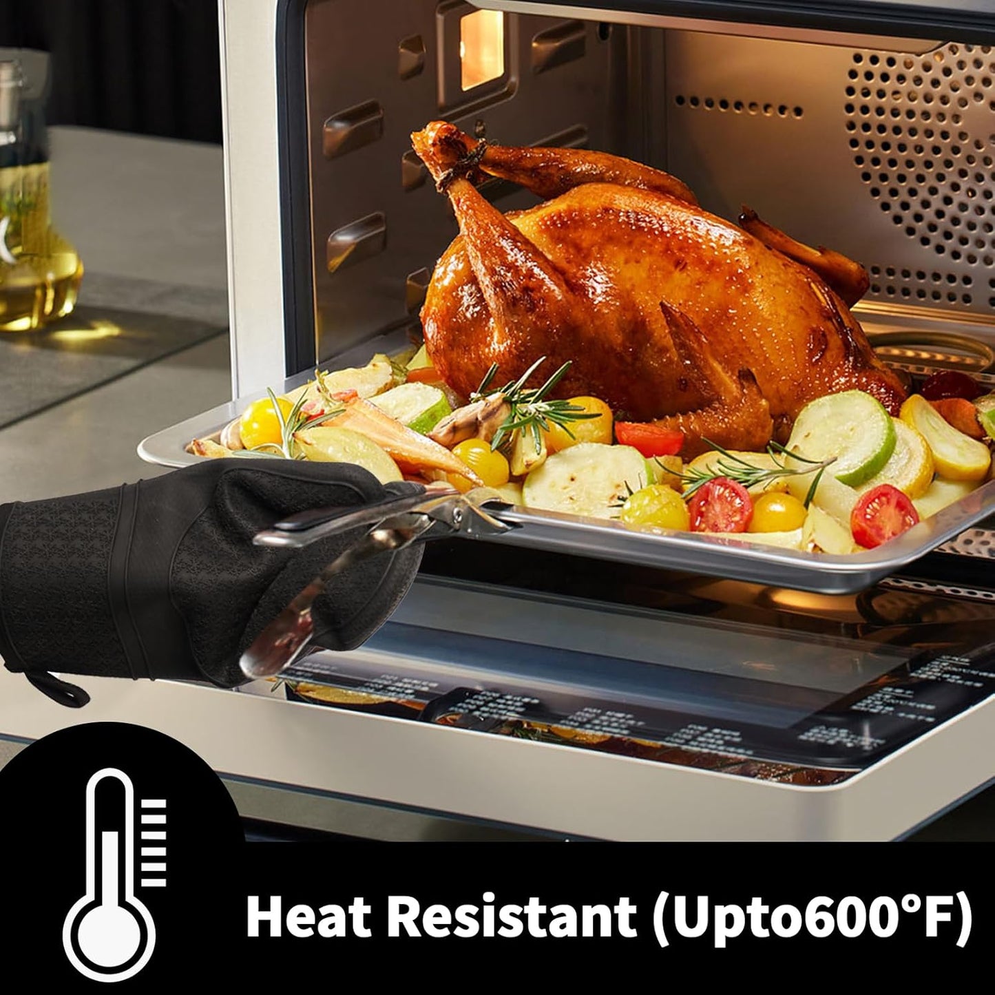 Hovico Silicone Oven Mitts, Heat Resistant 500F Kitchen Mitts 2PCS, 11