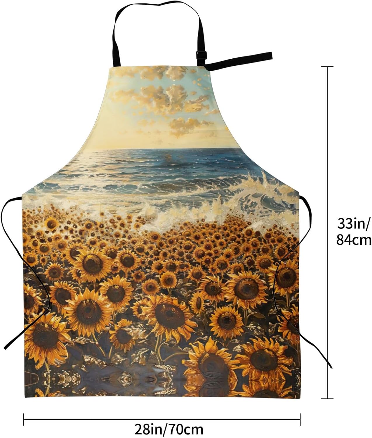 sunflowers sea print Waterproof chef's apron with pocket apron for kitchen cooking baking barbecue and gardening