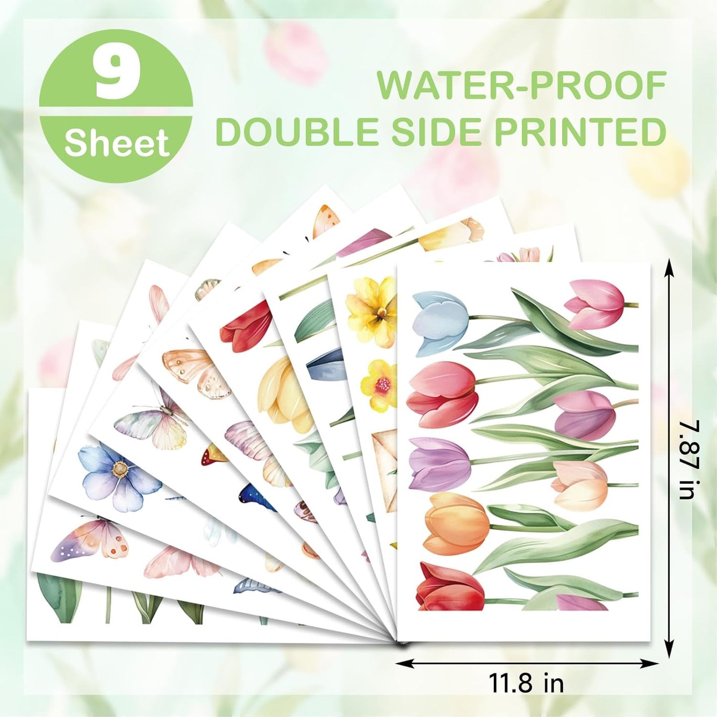 9 Sheets Spring Window Clings Decor, Flower Butterfly Window Stickers, Tulip Floral Decals for Summer, Easter, Spring Decorations for Home, Office, Classroom