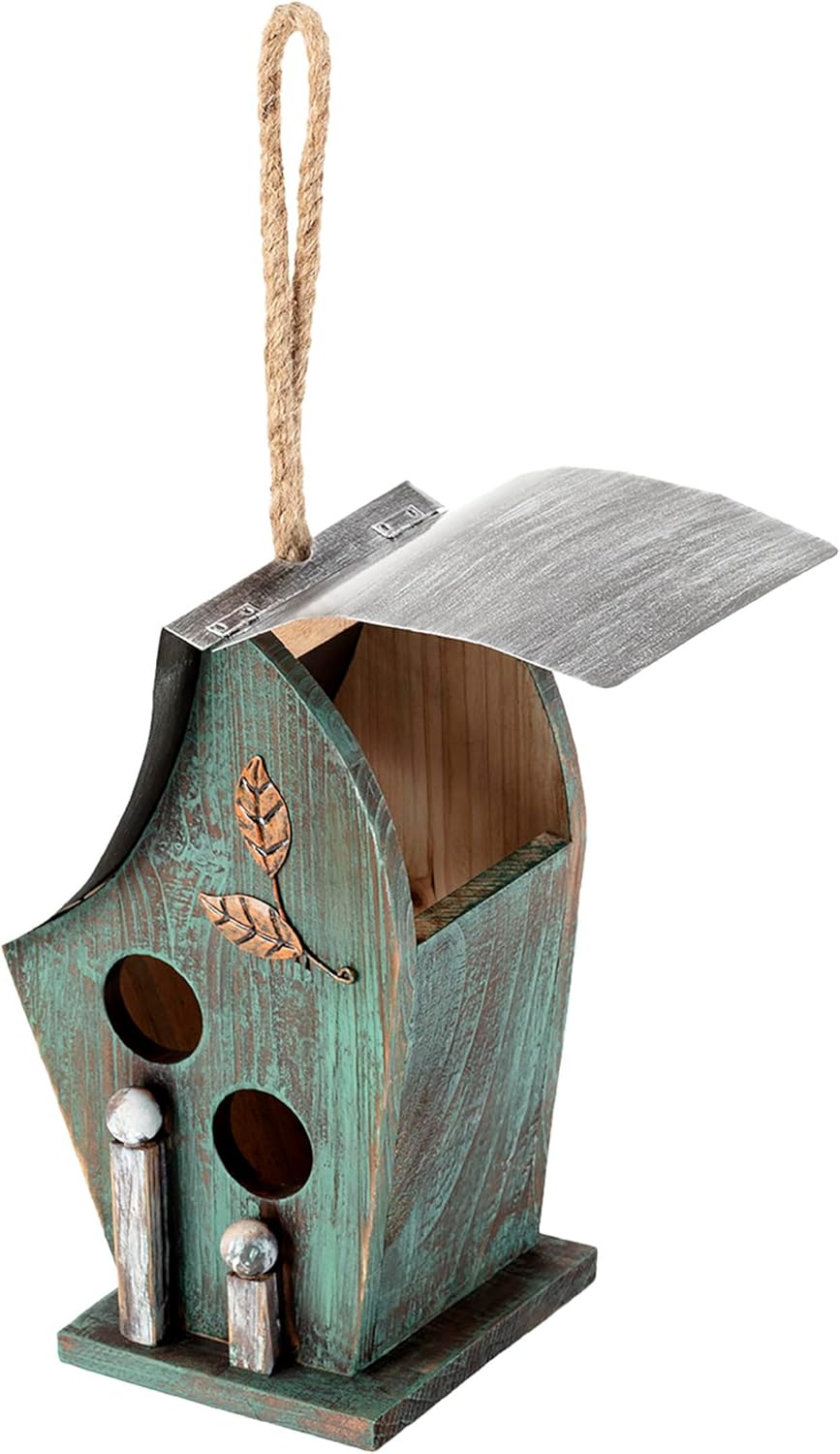 Alpine Corporation 12" Tall Outdoor Hanging Wooden Birdhouse, Turquoise
