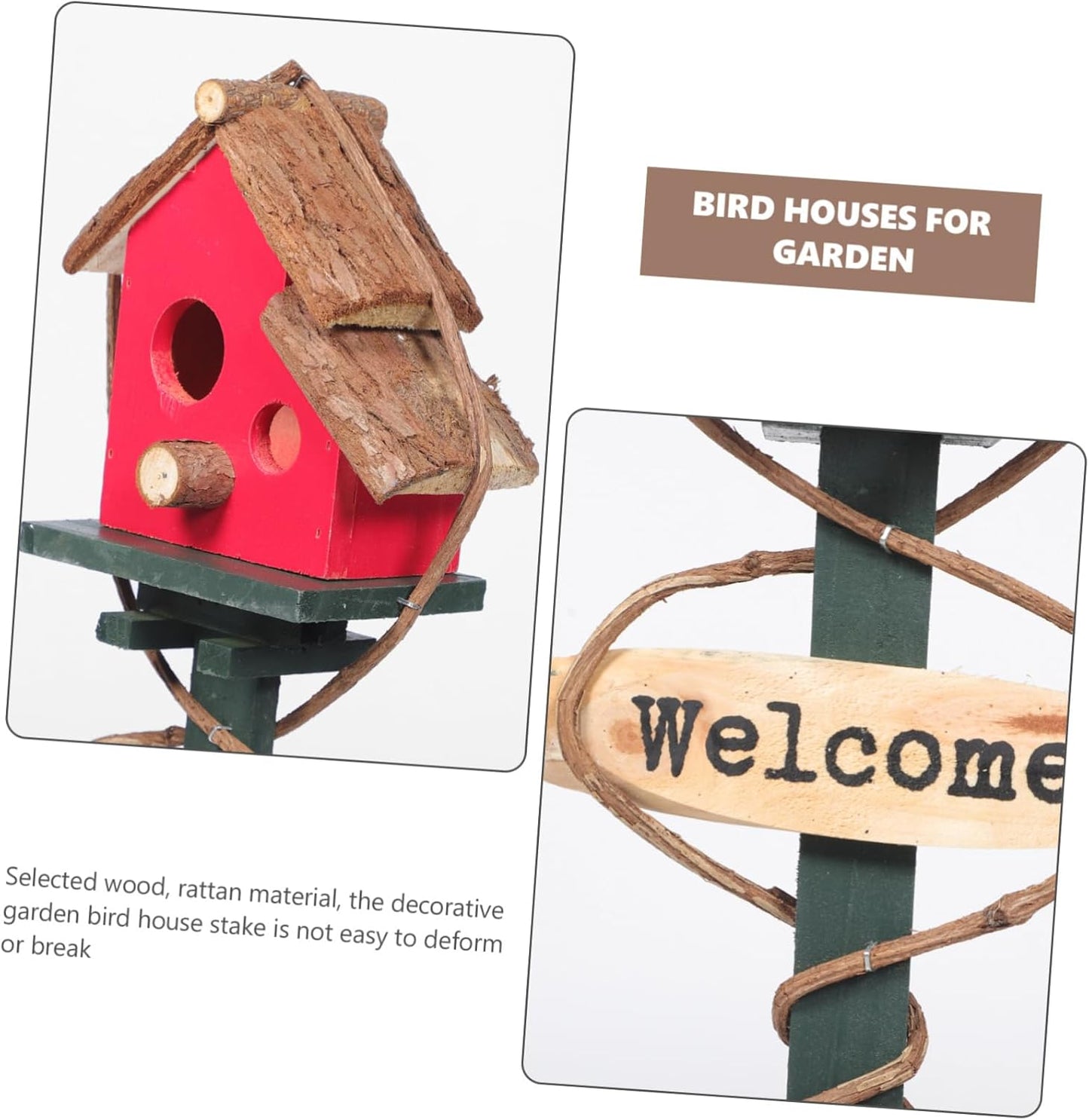 Bird Houses Yard Stake Bird Nest Garden Decorative Sticks Yard Stake Decor Wood Birdhouse with Stake Bird House on Stake Standing Bird Feeder The Bird's Nest Rattan Decorations