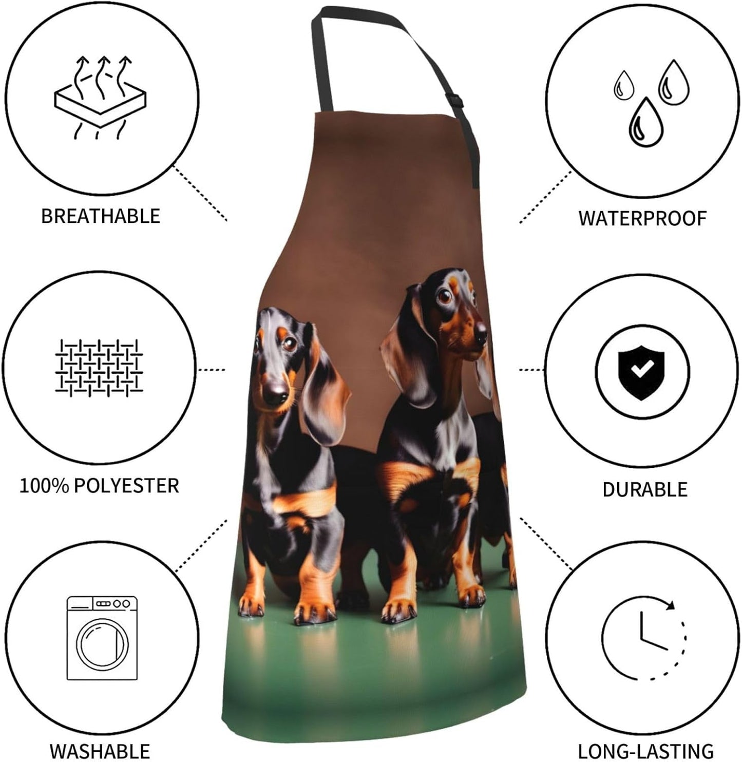 Dachshund Weiner dog Print Laundry apron 28x33 In Waterproof Kitchen Apron with Pockets for Cooking Baking