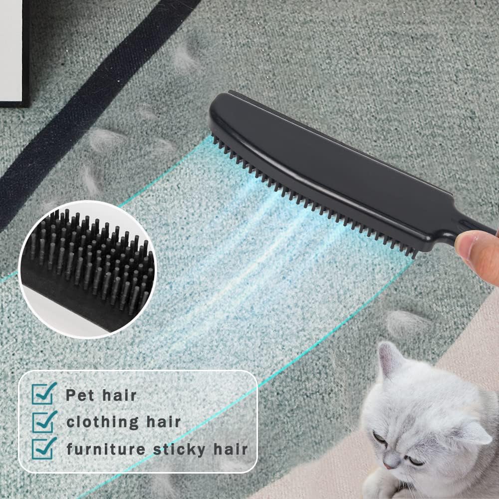 Rubber Broom with Squeegee Fur and Long Handle, Carpet Rake and Lint Brush Set for Pet Dog Cat Hair Removal Tool, Sweeping Rug Brush Indoor Outdoor,Push Broom for Soft Carpet,Tile,Wooden Floor