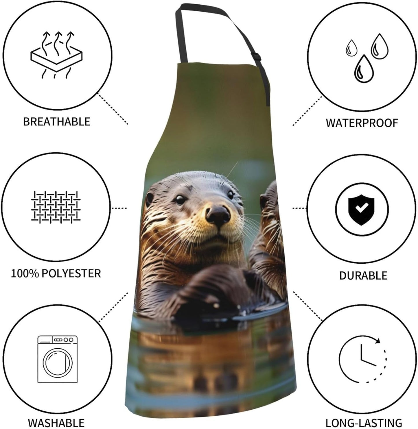 Otters print Waterproof apron with pocket adjustable cooking apron for adult kitchen bibs to bake