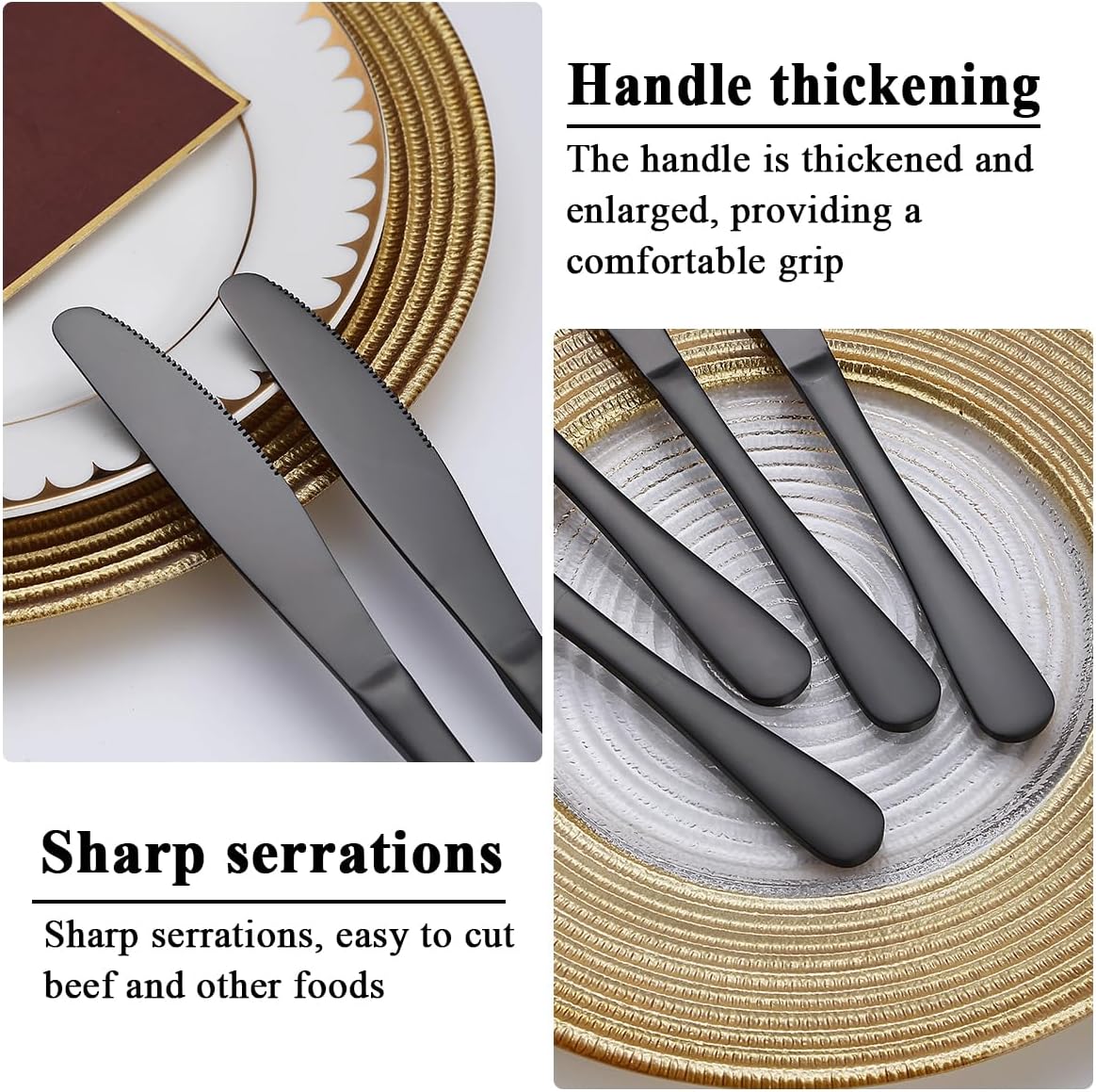 Evanda Black Dinner Knives 12 Pieces,Titanium Plating Black Stainless 