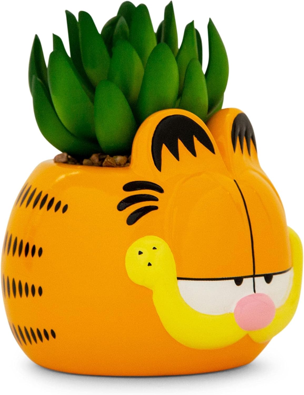 Garfield 4-Inch Ceramic Planter with Artificial Succulent | Cute Flower Pot, Faux Indoor Plants