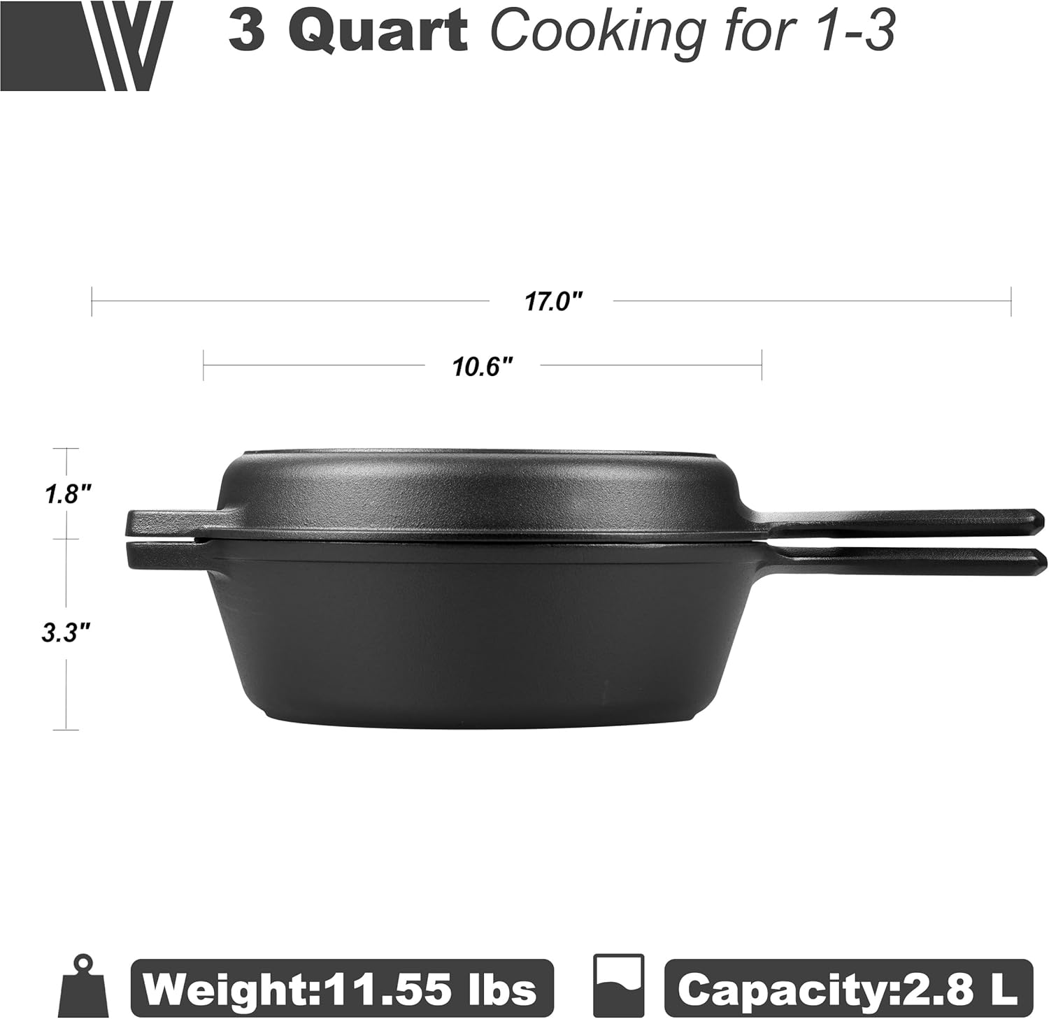 Pre-seasoned Cast Iron Double Dutch Oven Pot with Skillet Lid, for Bre