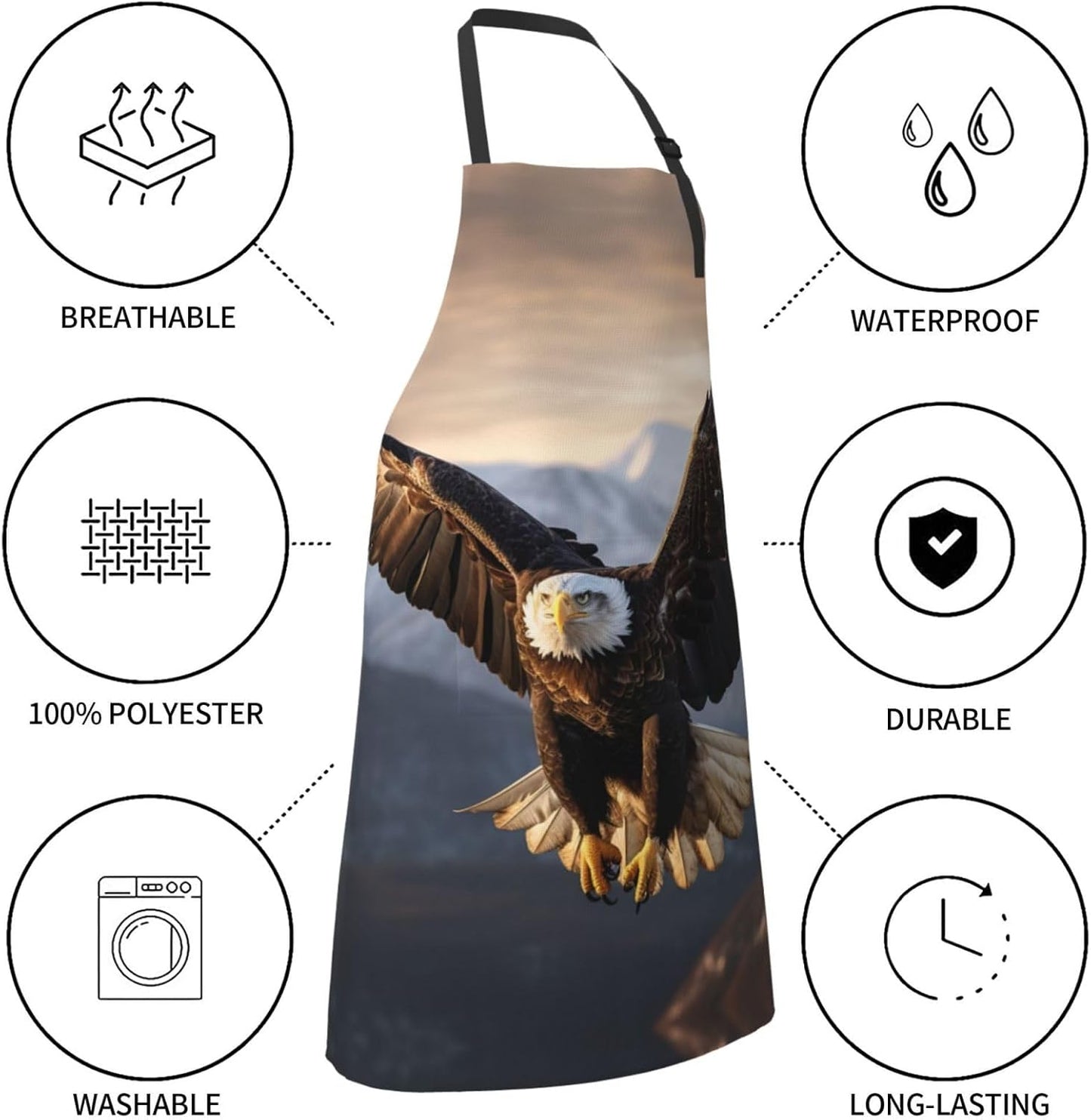 eagle print Waterproof apron with pocket adjustable cooking apron for 