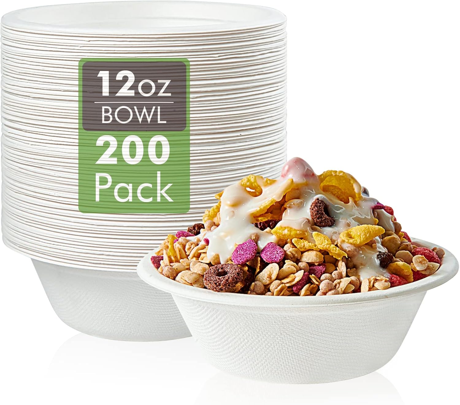Vplus 200 Pack 12 OZ Paper Bowls, Disposable Compostable Bowls Bulk, E