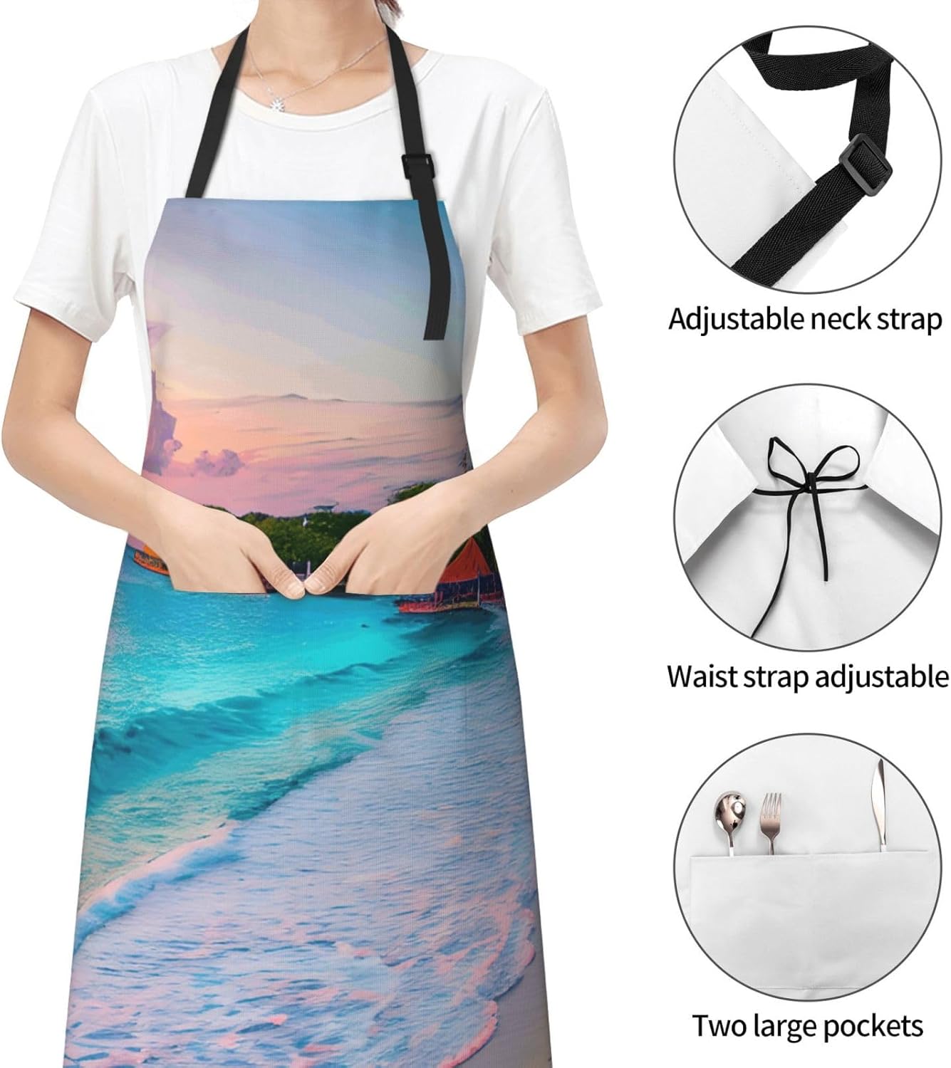 YANYU Jamaica Beach Print 28x33 In Kitchen Apron Stylish Chef Apron with Pockets for Cooking Baking Painting