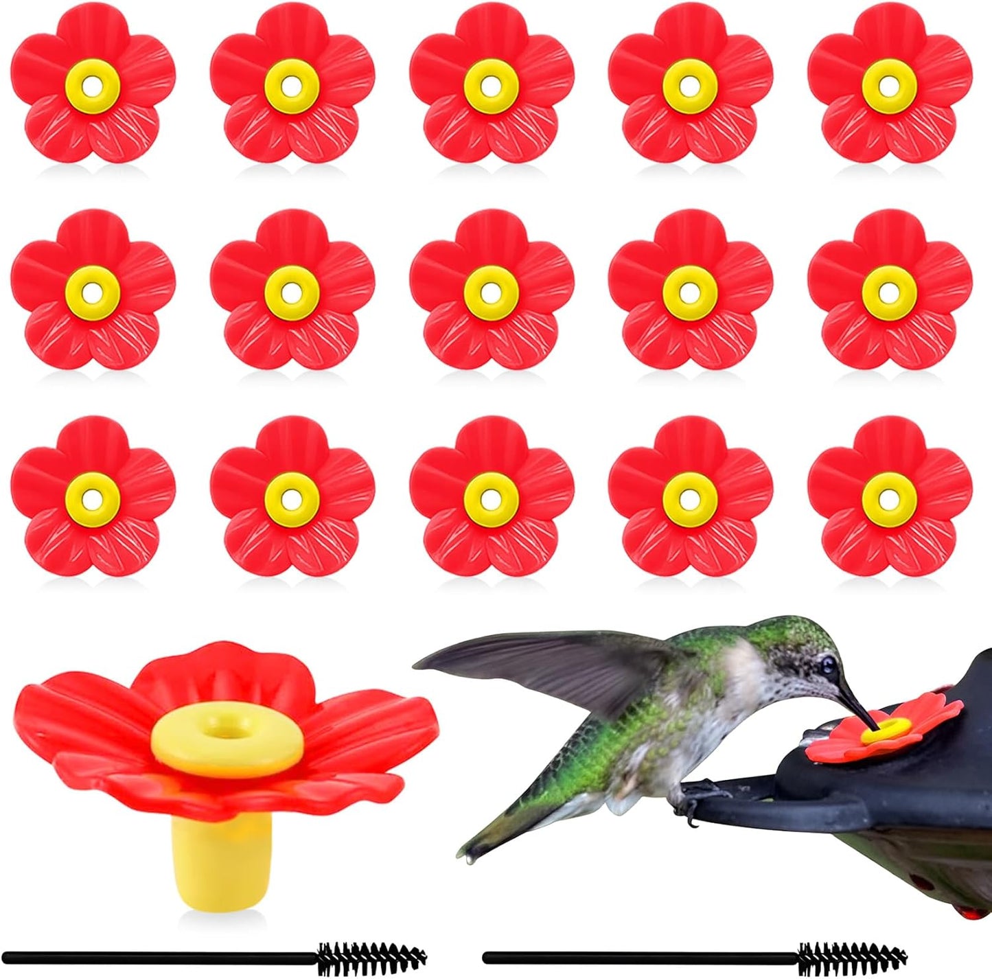 16 Sets Replacement Flowers for Hummingbird Feeder Parts with 2pcs Hum